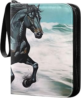 Kigai Black Horse Trading Card Binder with Sleeves PU Leather Holds 400 Cards,Double Sided Trading Card Folder with Zipper Collection Binder Album Book Case for Boys Girls
