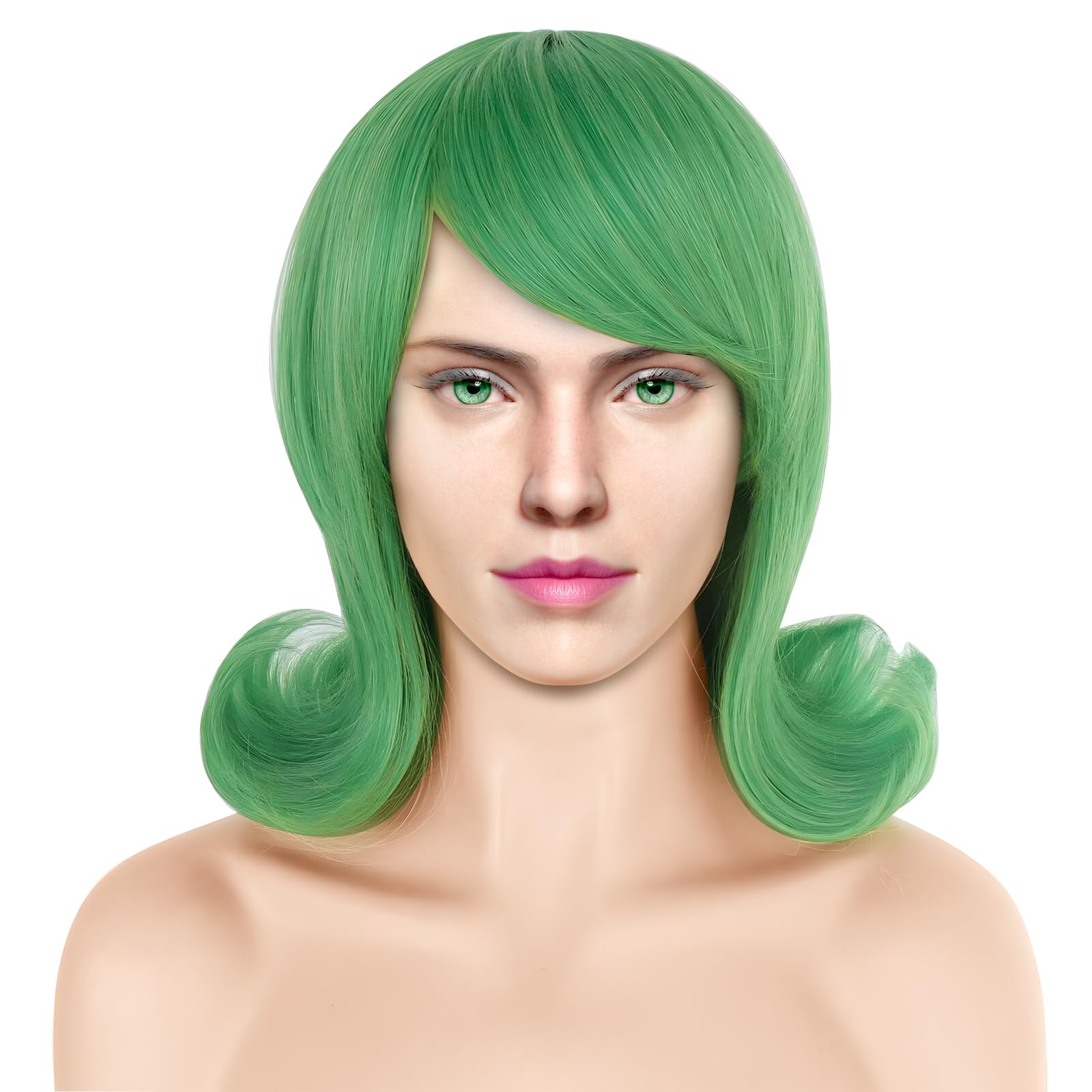 Green Flip Wig Disgust Wig 60s Green Bob Wig 50s Costume Wig Green Flip Out  Wig with Bangs Synthetic Hair for Women Girls (Green)
