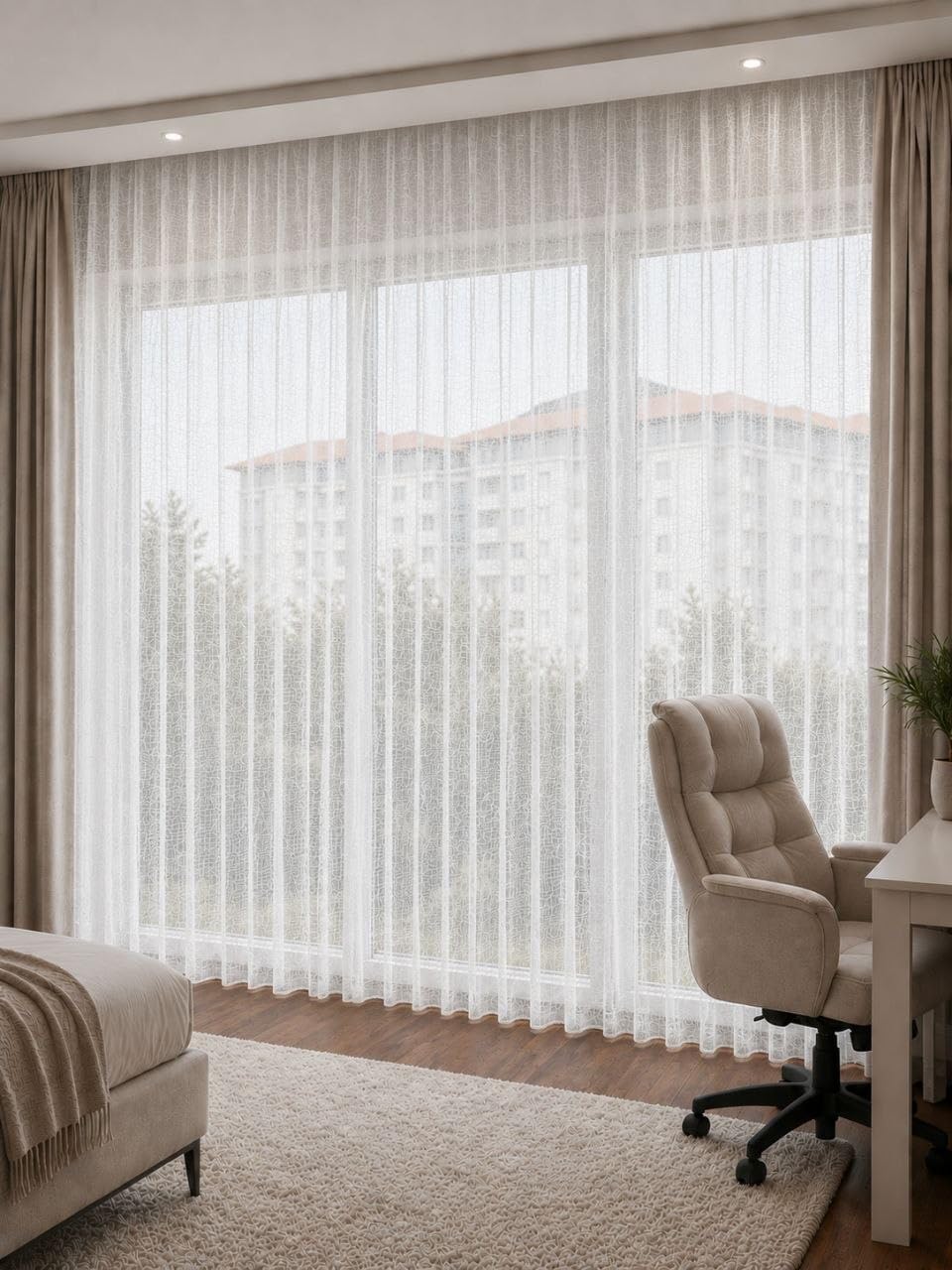 Gardinen Vorhänge mit Kräuselband & Bleiband Leinenoptik Fertiggardine Vorhang halbtransparente Voile Gardine für Wohnzimmer & Schlafzimmer, Ecru 1er-Set(H×B 240×600 cm)