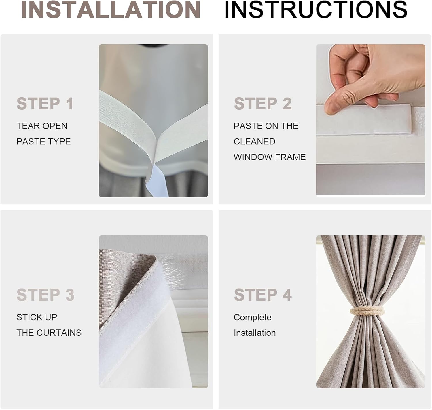 No Drill Blackout Curtains for Windows, Self Adhesive Curtains That Stick On, Easy Blackout Window Cover for Instant Privacy (Light Coffee - W25 × L40 in) Light Coffee 25"W x 40"H