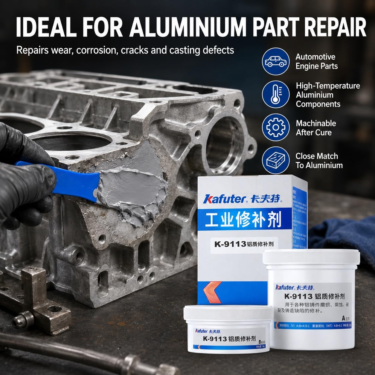VIDOO AB Bond Pasta Reparación Industrial para Aluminio, Pegamento Resistente al Calor para Agujeros Arena en Aluminio Fundido, Soldadura Líquida Impermeable, Paquete Doble