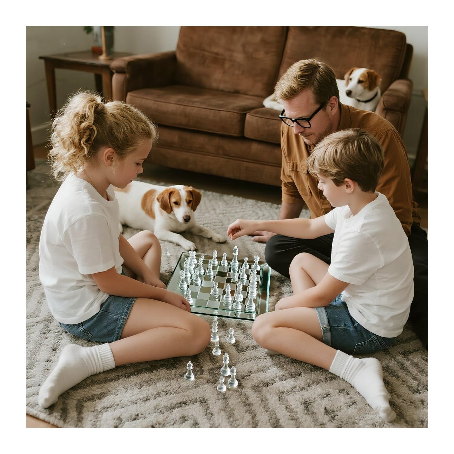 Set di scacchi in vetro fine – Scacchi in vetro massiccio e scacchiera a specchio in cristallo 25,4 x 25,4 cm, regalo per adolescenti e adulti, nero