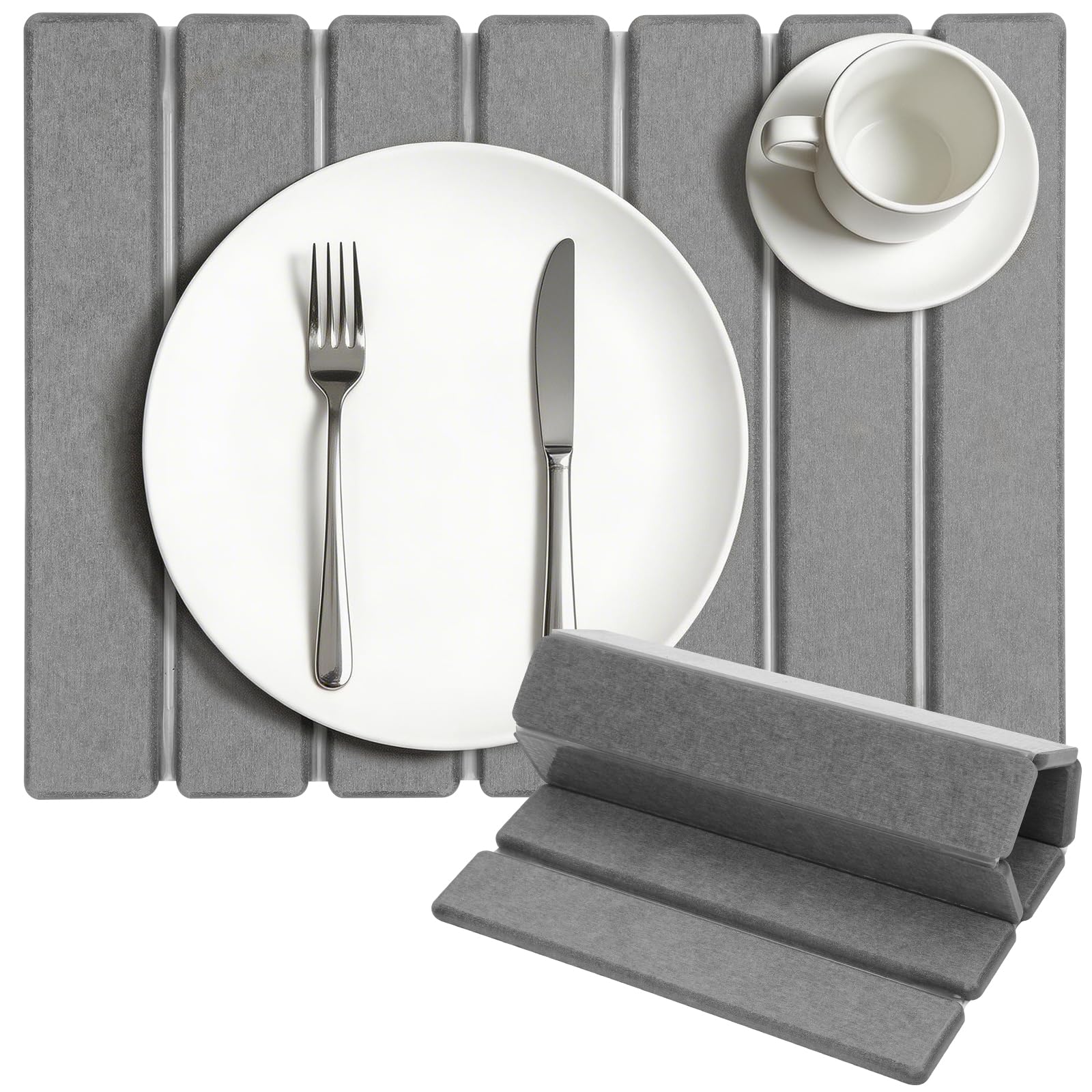 Stone Dish Drying Mat for Kitchen Counter, 16''×12'' Quick Dry Stone Dishes Mats Foldable Foldable Water Absorbing Diatomaceous Earth Drying Organizer Pad for Dishes Utensils Bottles(Dark Gray)-image-22