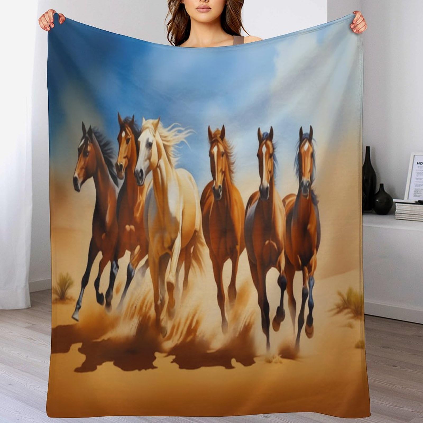 Couverture polaire cheval plaid flannel super doux 150x200cm jeté de canapé