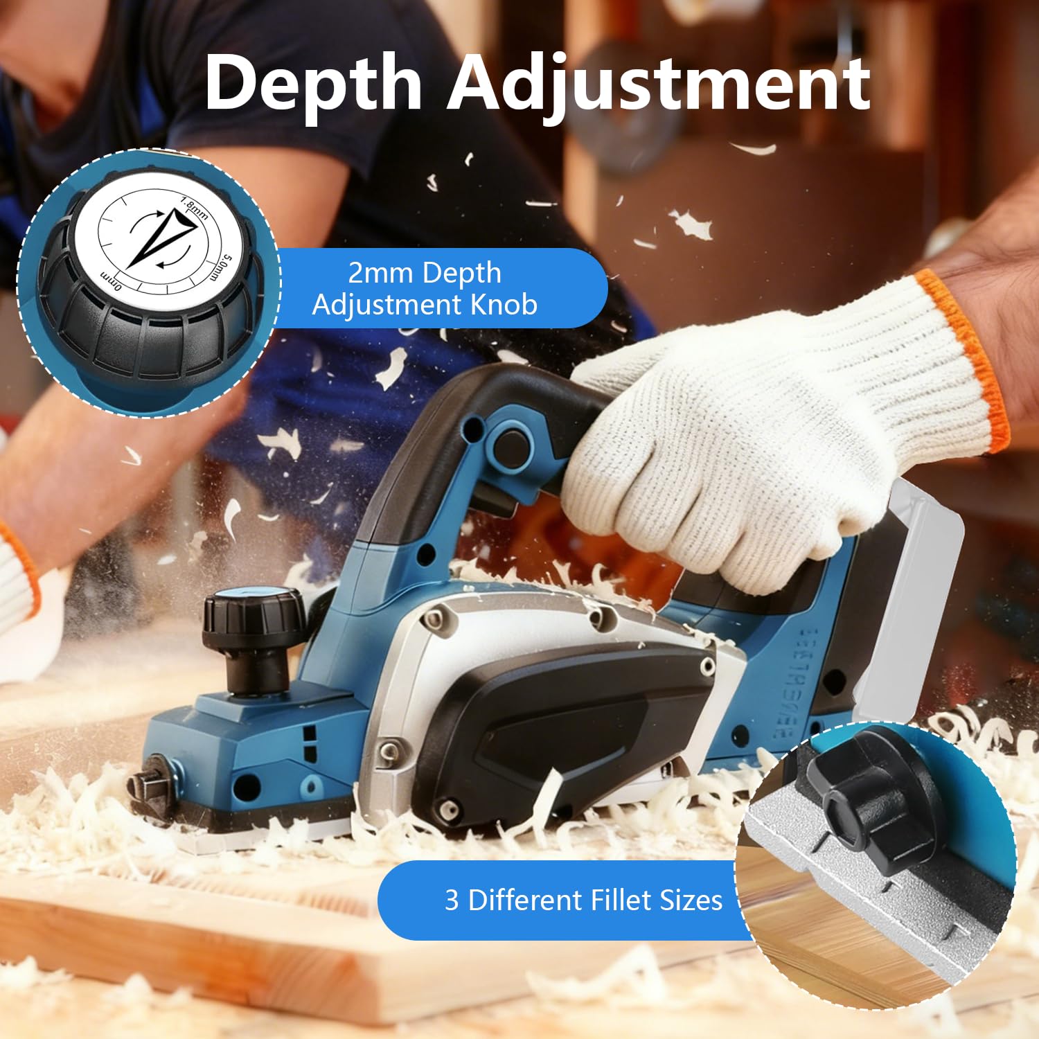 Cepillo eléctrico para madera, cepillo inalámbrico compatible con Makita 18 V batería, 15000 rpm cepilladora para trabajar la madera de puertas y muebles de casa (sin batería ni cargador)