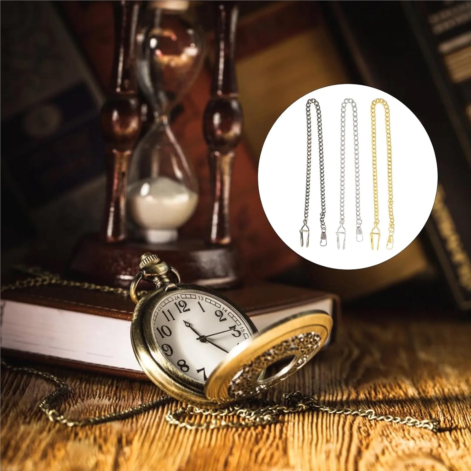 Pocket Watch Swivel Clip Chain 12Pcs Vintage Watch Chains Strong Metal Pocket Accessories with Exquisite Craft for Formal Casual Wear
