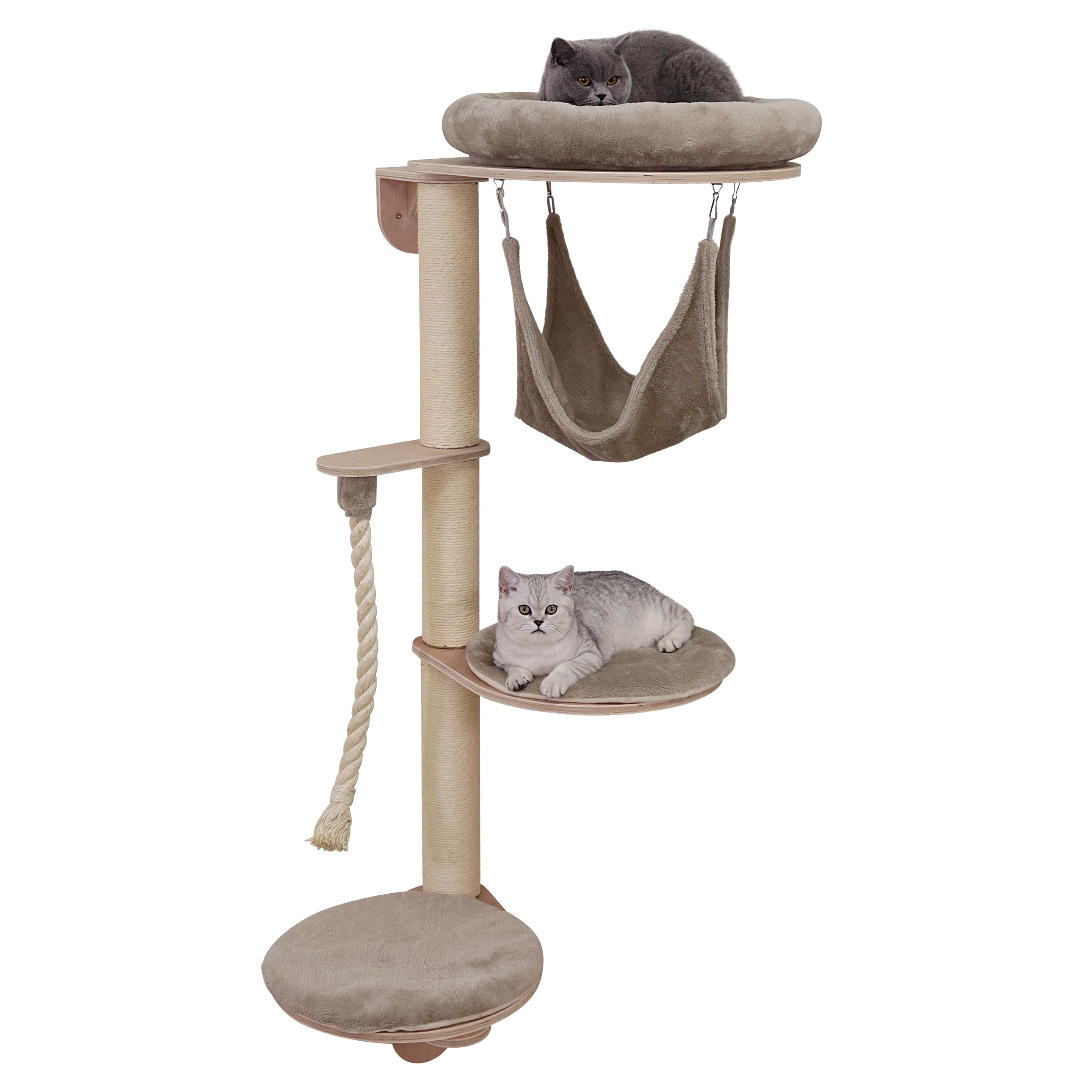 Kerbl Pet Katzenkratzbaum Dolomit Grappa, Katzenliegeplatz, zur Wandmontage, Taupe, 80x66x158cm, Sisalsäulen, Katzen, platzsparend montierbar
