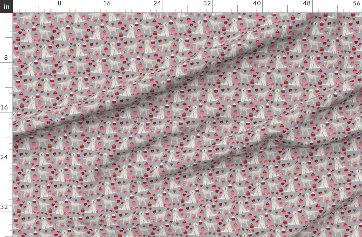 Spoonflower Fabric - Golden Doodle Dog Valentines Love Hearts Cute Dogs Puppy Candy Printed on Organic Cotton Sateen Fabric by The Yard - Sewing Quilting Apparel Home Decor