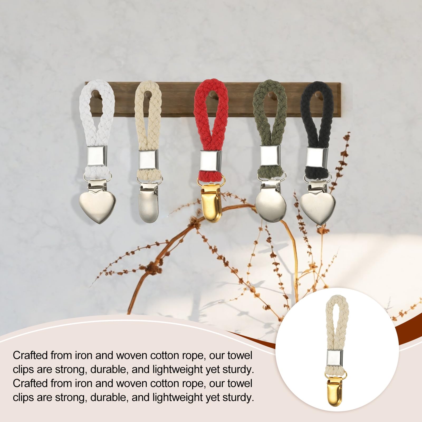 PATIKIL 5 Pezzi Clip Per Strofinacci Appendibili, 0.9" Larghezza Anello In Cotone Intrecciato Con Pinze In Metallo Dorato Per Cucina Bagno Campeggio Organizzazione Appendere Attrezzo