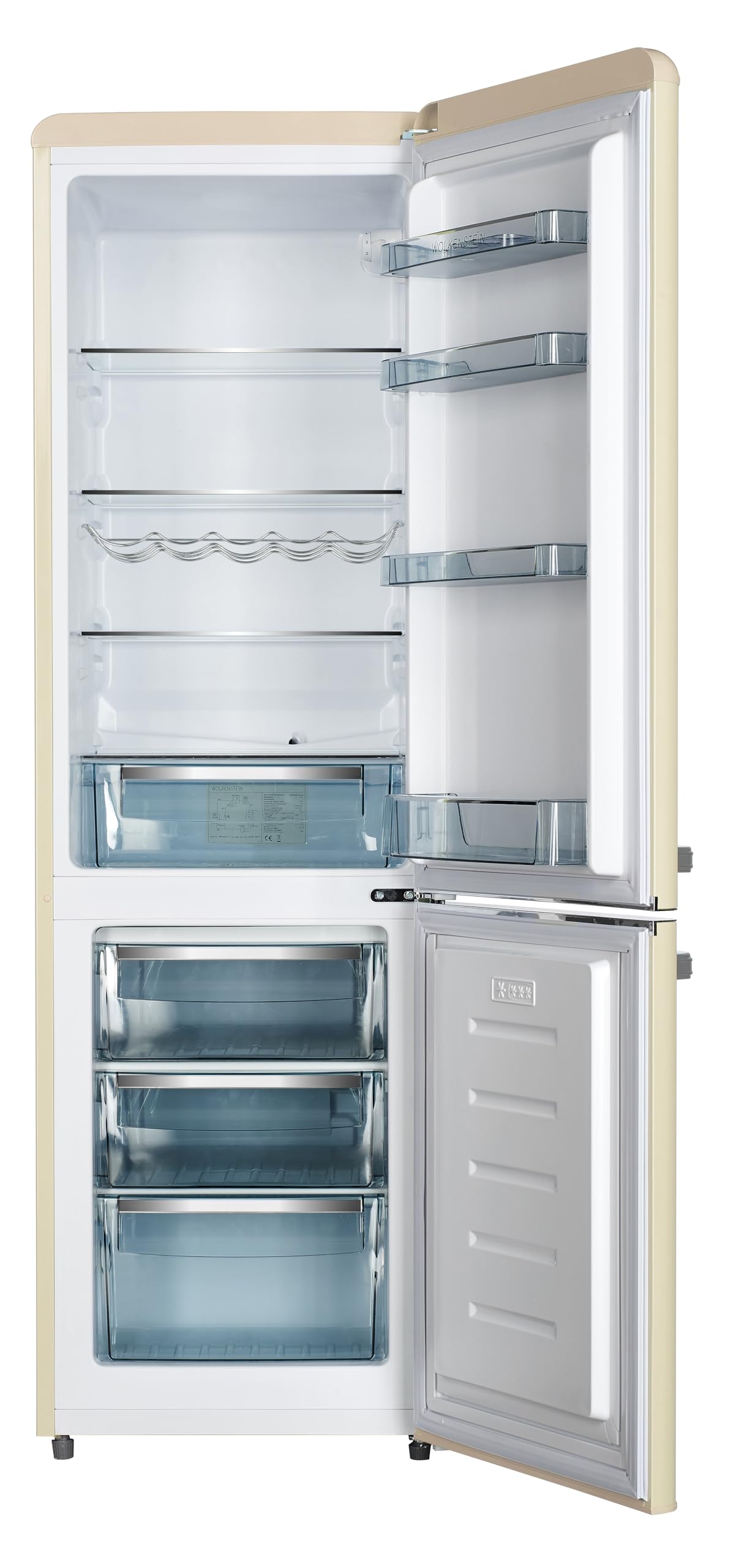Wolkenstein Kühl-Gefrier-Kombination KG250.4RT SC Creme | 249 Liter Nutzinhalt | 4* | 69 Liter Gefrierfach | Externer Chromgriff | Silber Applikationen | Freistehend