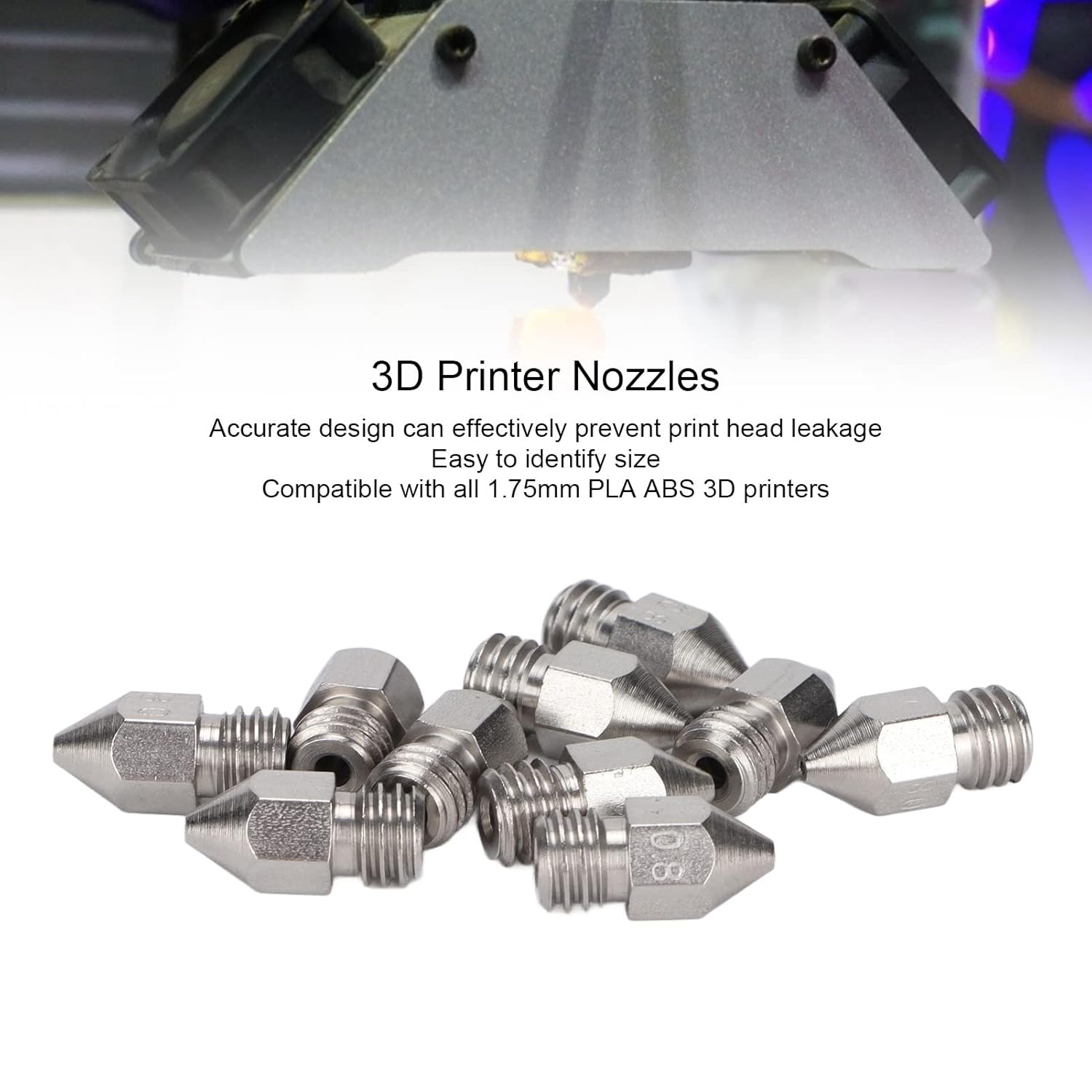 review 10Pcs 3D Printer Nozzles,MK8 Stainless Steel Nozzles,M6 1.75mm Extruder Print Head Parts Accessories,Effectively Prevent The Print Head from Leaking,Compatible with 1.75 MM Pla Abs(MK8 Nozzle 0.8mm)