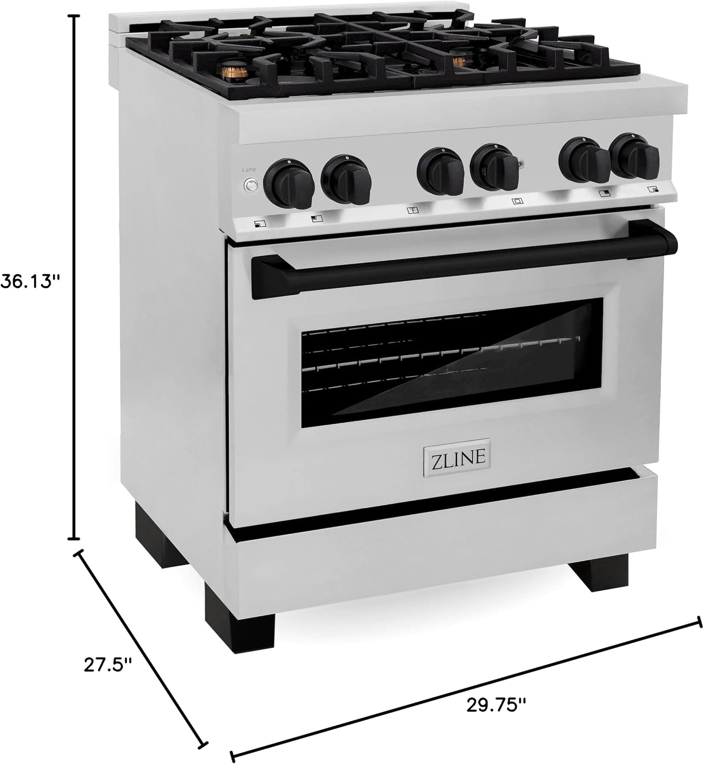 ZLINE Autograph Edition 30 in. 4.0 cu. ft. Legacy Dual Fuel Range with 4 Burner Gas Cooktop and Electric Convection Oven in Stainless Steel and Matte Black Accents (RAZ-30-MB)