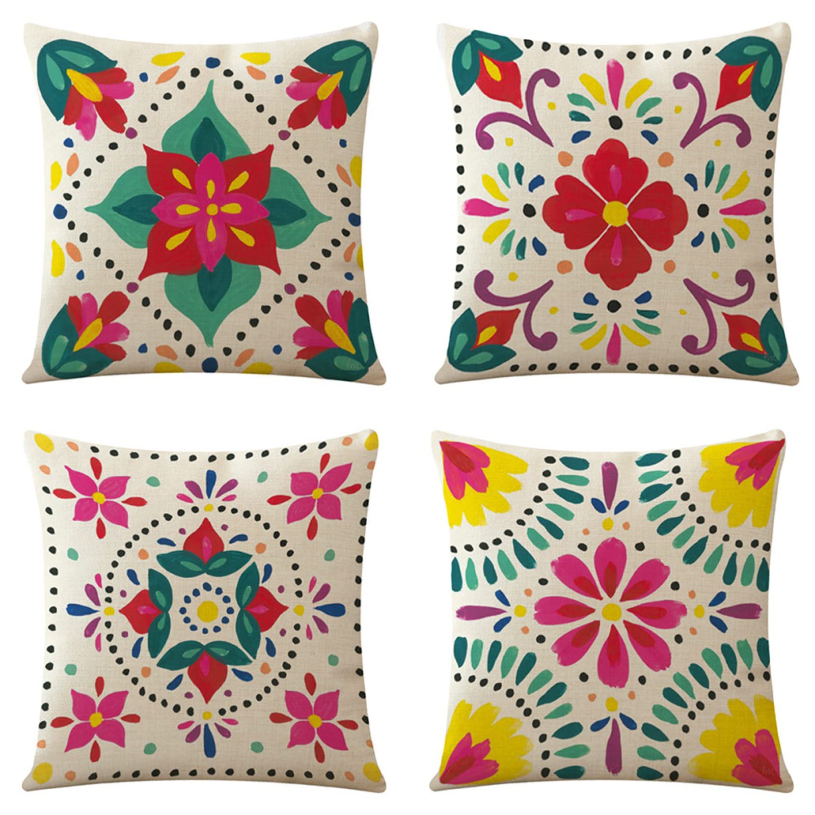 Poszewki na poduszki Boże Narodzenie poszewki na poduszki zestaw 4 65 x 65 cm mandala dekoracyjna poszewka na poduszkę kwadratowa sofa poszewka na poduszkę lniana poszewka na poduszkę do domu łóżko sofa samochód na zewnątrz dekoracja prezent, kolor2