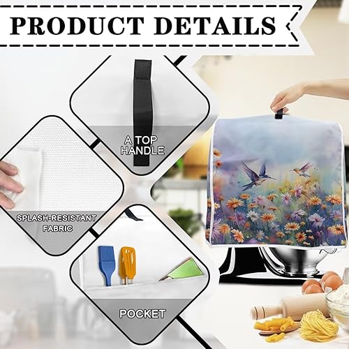 Miniatura 4 de DISNIMO Hummingbird - Funda para batidora de pie floral a prueba de polvo con bolsa organizadora para mezclador de ayuda de cocina, 2 bolsillos para