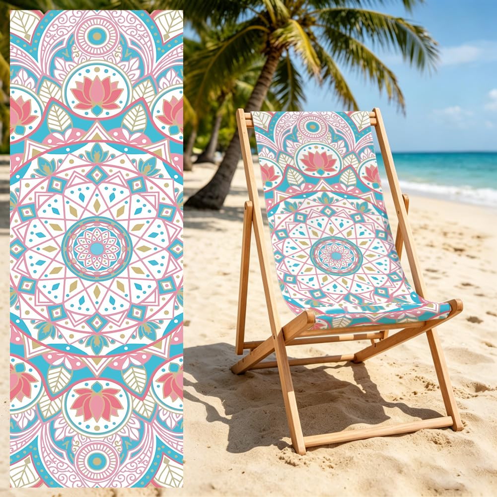 PRESSINART Beach Chair Replacement Canvas 47 x 17 Inch Lounge Chair Replacement Fabric Boho Floral Pattern Patio Sling Canvas Cloth for Indoor Outdoor Garden Beach Sun Lounger Hotels Pool Courtyard