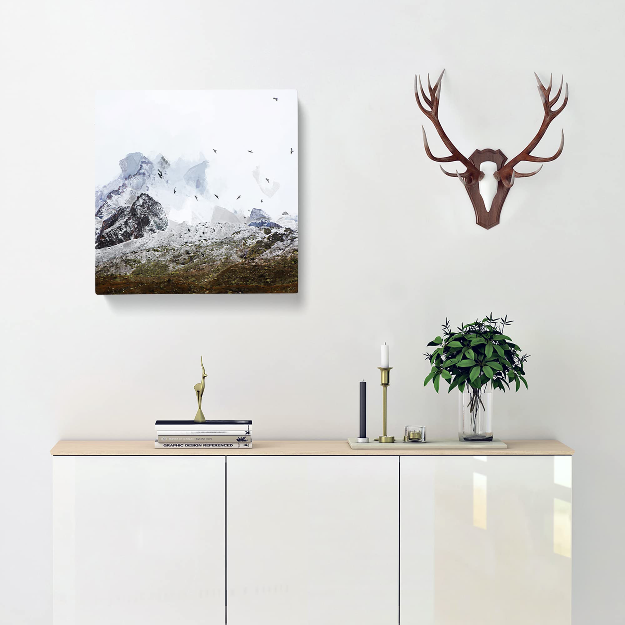 The Swiss Alps with a Flock of Birds Canvas Print, Mixed, 35L x 35W cm - Image 2