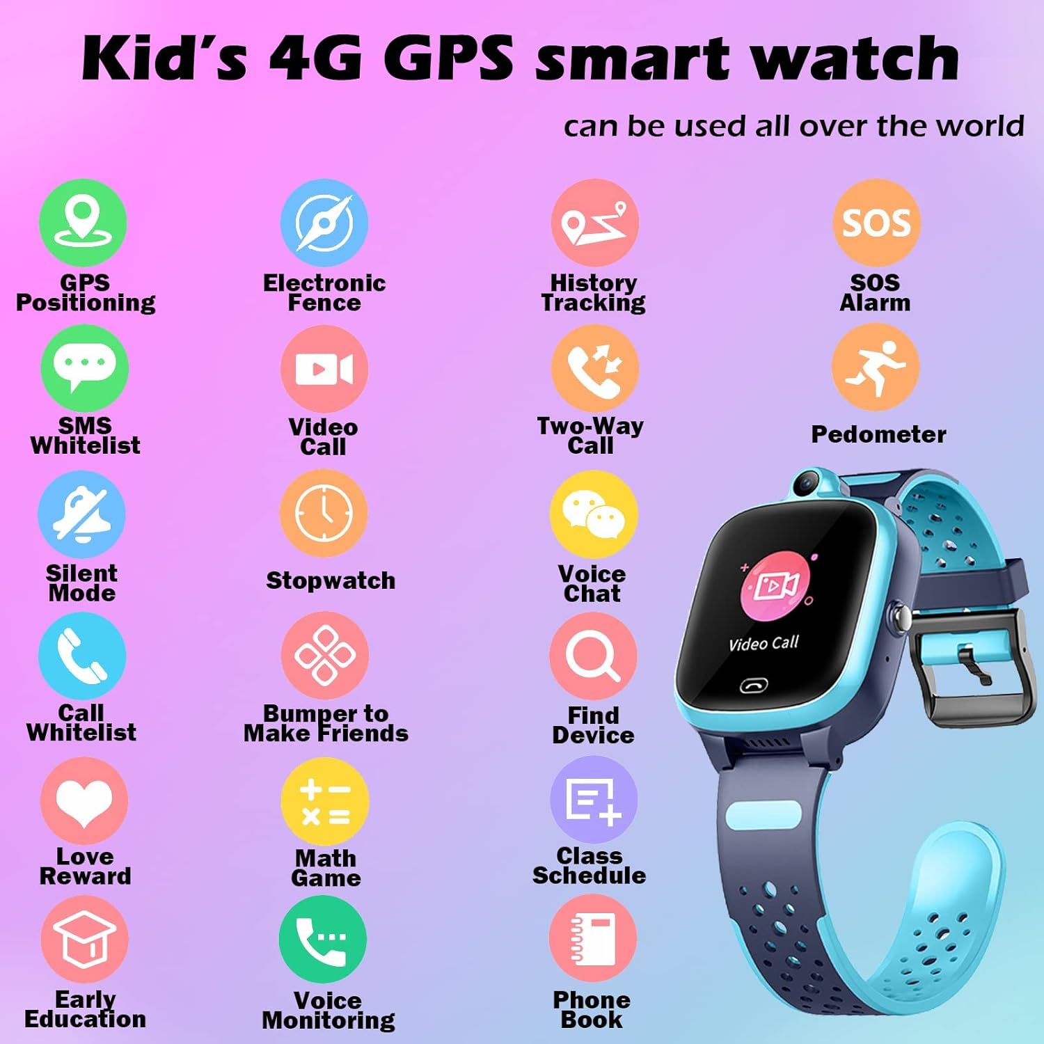 TOPUSER 4G GPS Smart Watch for Kids Boys Girls Watches [Global Version] SOS Emergency Alarm Waterproof Smartwatch with Text Video Voice Call Phone Watch Tracker Real Time Tracking Age 3-12 - Image 6