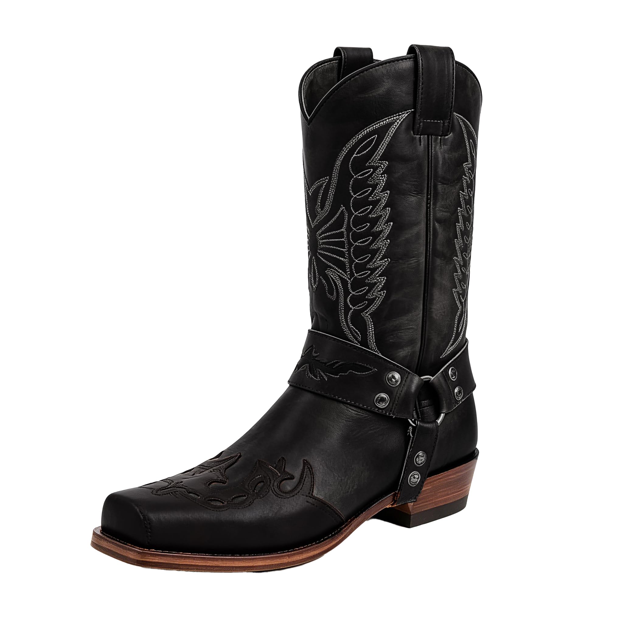 Generisch Cowboystiefel Herren Damen Leder, Cowboyboots Westernstiefel Cowboy Stiefel Klassisch Mittelalter Schuhe Winter Reitstiefel Cow Boy Western Stiefeletten Hoch Lederstiefel Festival
