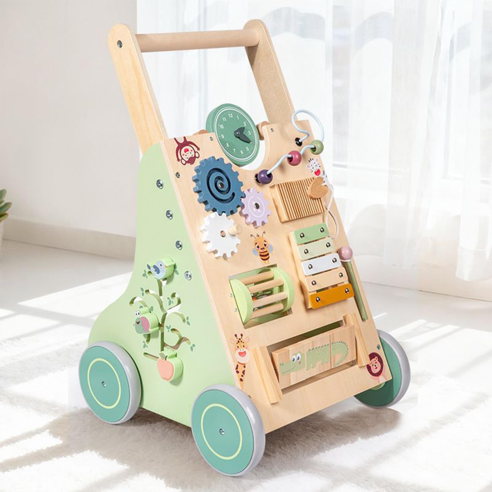 Girello Bambini Spingi e Cammina Maniglia Regolabile Giocattolo Silenzioso | Giocattolo da Spingere per Imparare a Camminare Per Bimbi Casa Interno Esterno Apprendimento Primi Passi