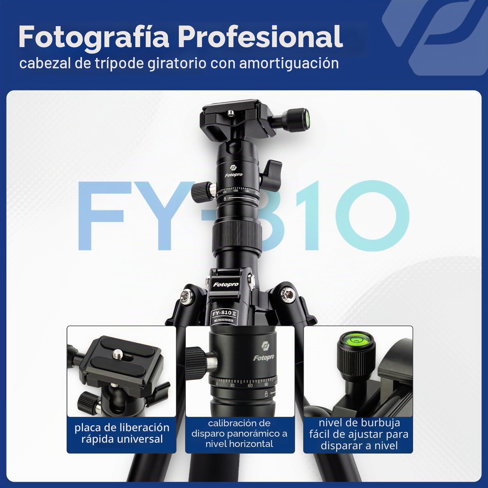 Fotopro Mini trípode, trípode de viaje ligero y compacto de 60 pulgadas con cabeza de bola de 360 grados, soporte para teléfono, palo selfie desmontable, trípode de teléfono para cámara, carga máxima