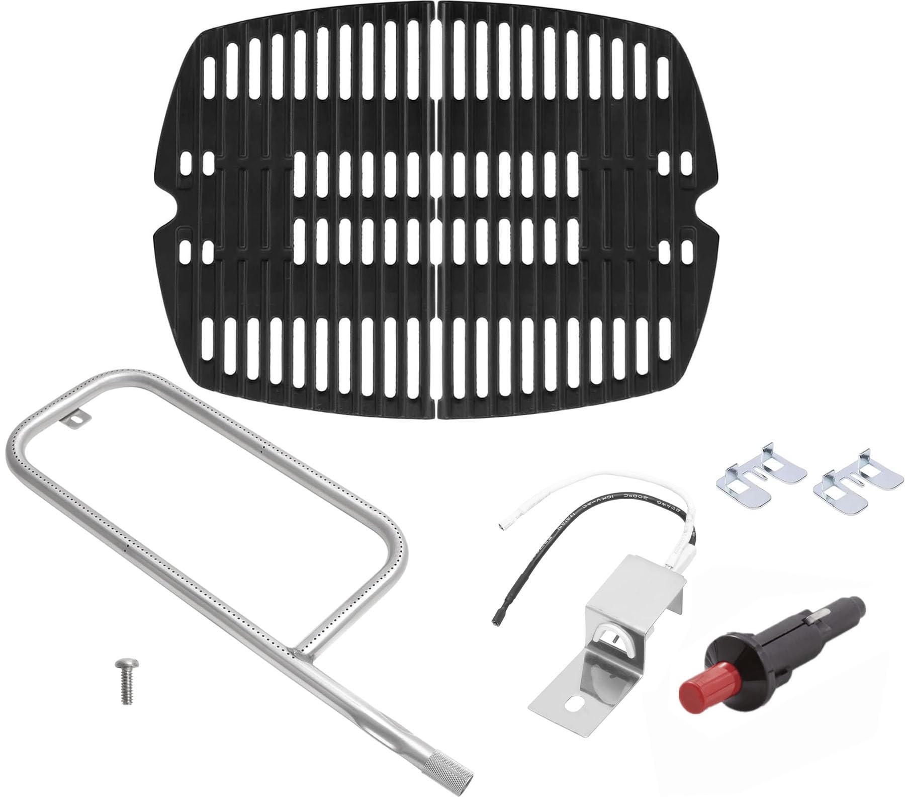 WELL GRILL 69956 bruciatore e griglia 7645 in ghisa per Weber Q200 Q220 Q2000 Q2200 Q2400 serie barbecue a gas, griglia in ghisa e bruciatore e accessori per accensione elettrica