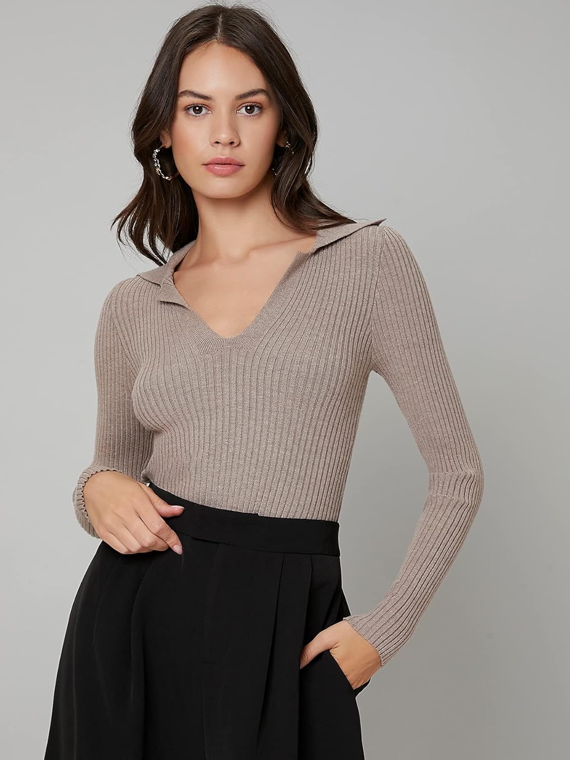 BEDAW Women's Sweater Lapel Neck Sweater Sweater for Women (Color : Gray, Size : Large)