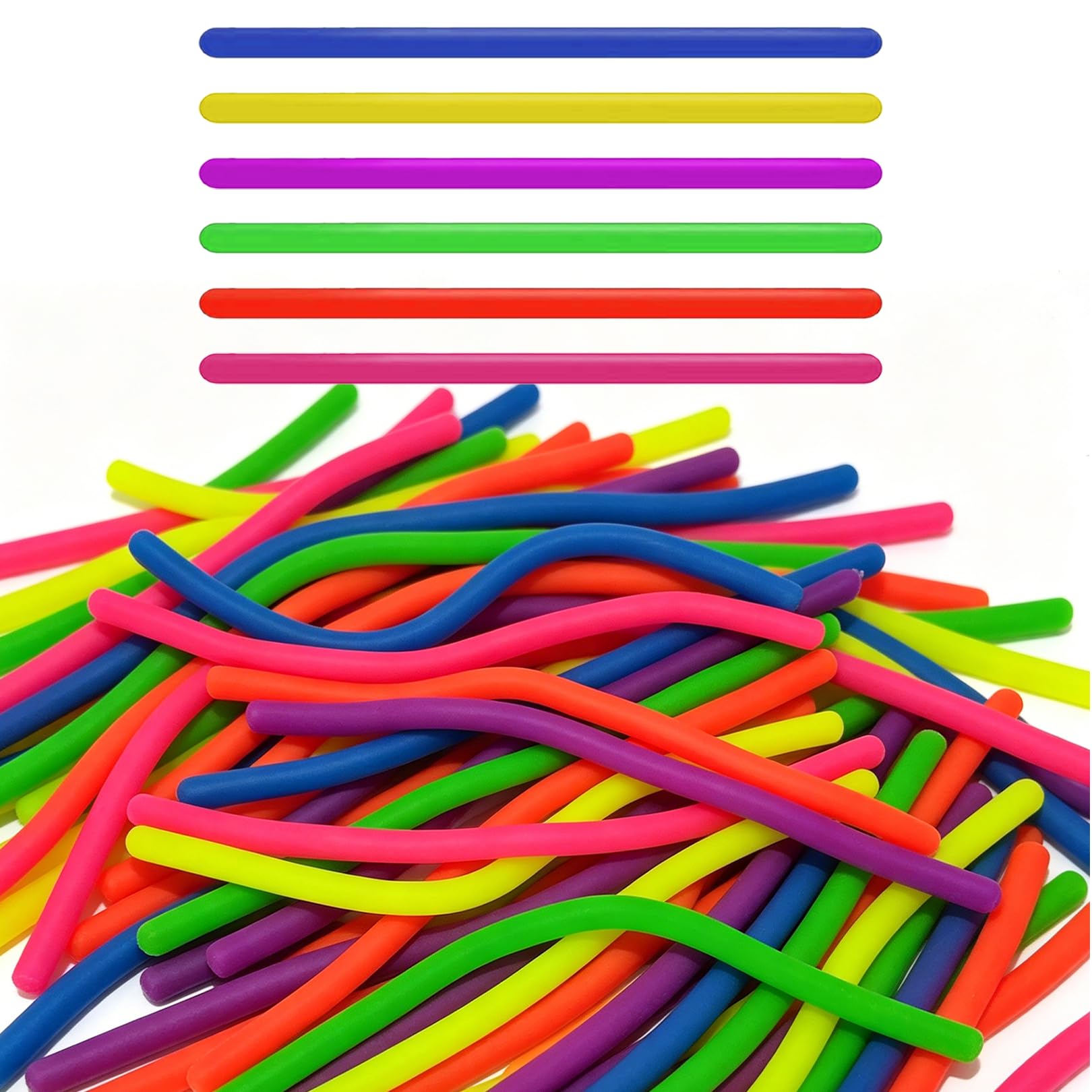 30Pcs Stretchy Fidget Toys,Colorful Anti Stress Sensory Toy for Kids Fidget Noodles Toys,Soft Rubber Squeeze Durable Bulk Noodle Pinching DIY Hand-Knit Rope Stretch String for Silent Reducing Anxiety