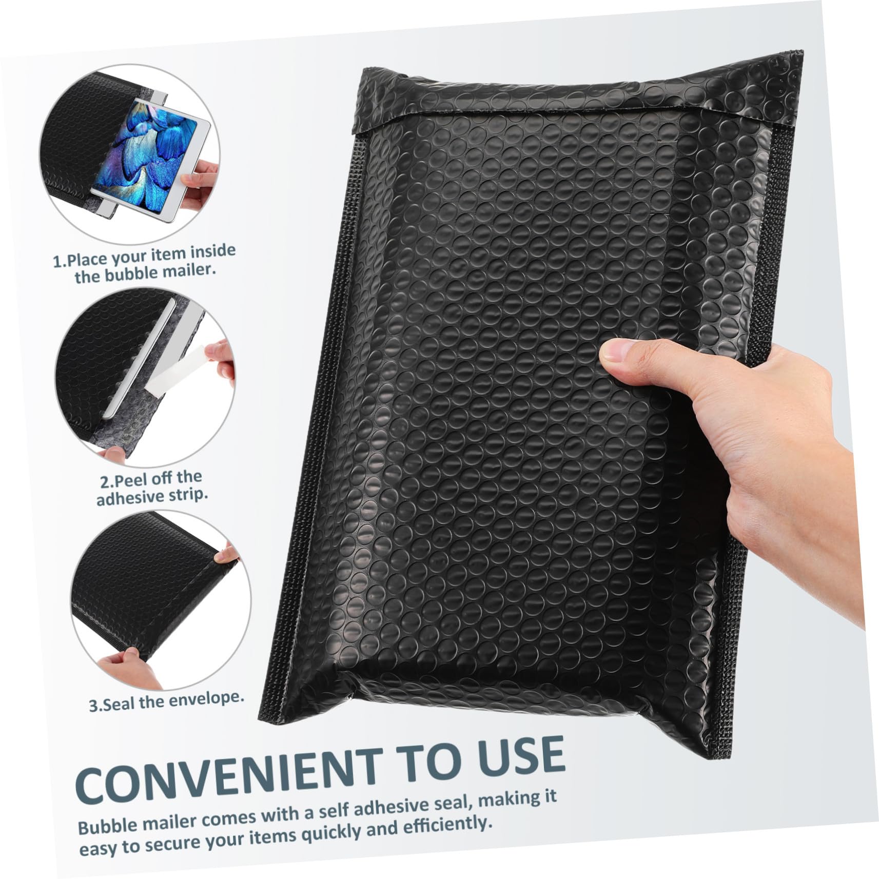 Buste Imbottite Nere 50 Pezzi in Pe Coestruso per Spedizioni | Chiusura Autoadesiva, Superficie Resistente All’usura, per Abbigliamento e Trucchi, Uso Personale