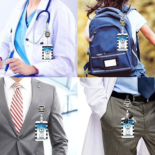 Miniatura 6 de Portatarjetas con carrete retráctil, lindo carrete de insignia con clip para cinturón mosquetón y llavero, funda protectora vertical para tarjeta de