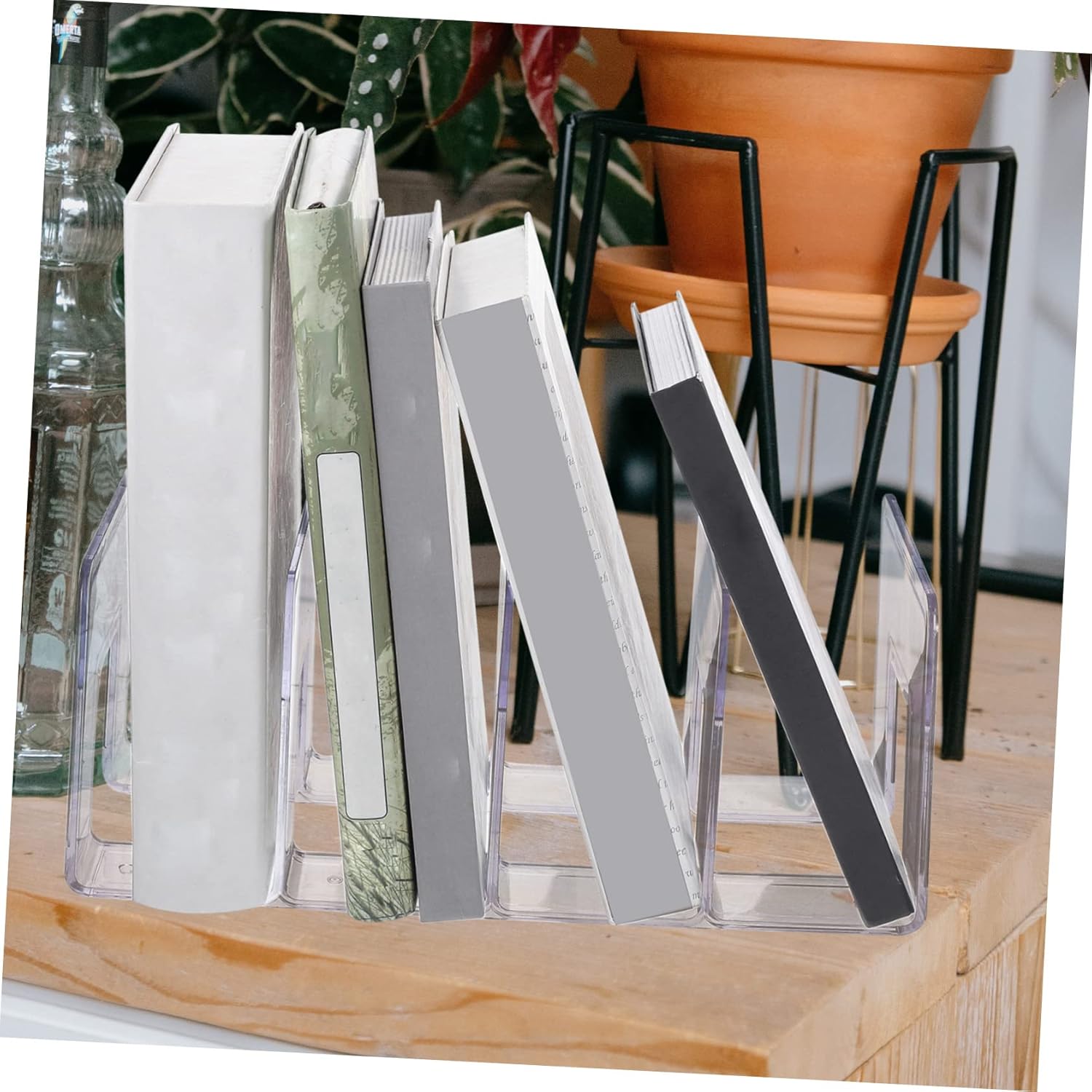SECFOU Multifunction Desktop File Organizer Rack with Compartments Transparent White Document Holder for Office Storage and Binder Organization Desktop Storage Rack for Files and Letters
