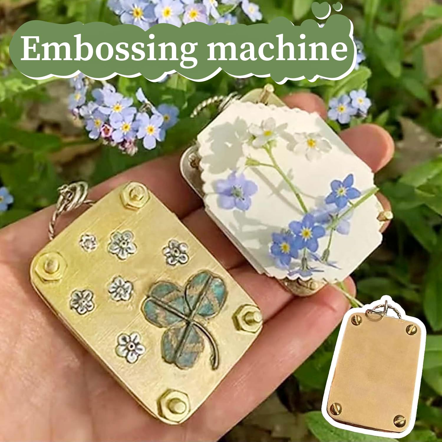 Vintage miniatuur bloemenpers hout gele bloemen - | vintage
