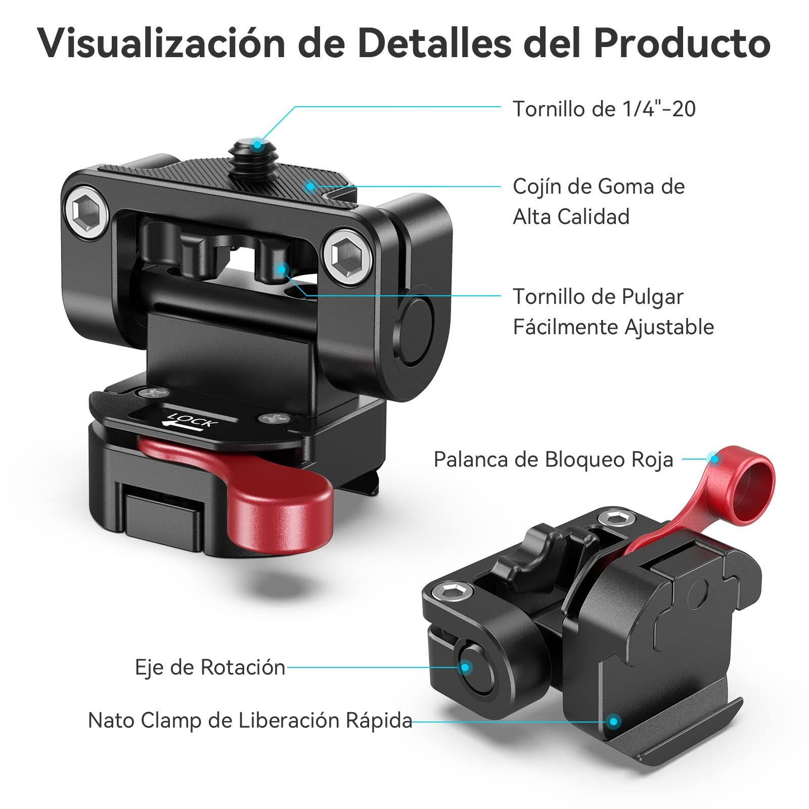 (Nueva Versión) SMALLRIG Monitor Mount Montaje de Monitor con NATO Clamp de Aleación de Aluminio, Quick Release Soporte Monitor DSLR, Inclinación 160° Gira 180° Carga Máxima 1,5kg - 2100