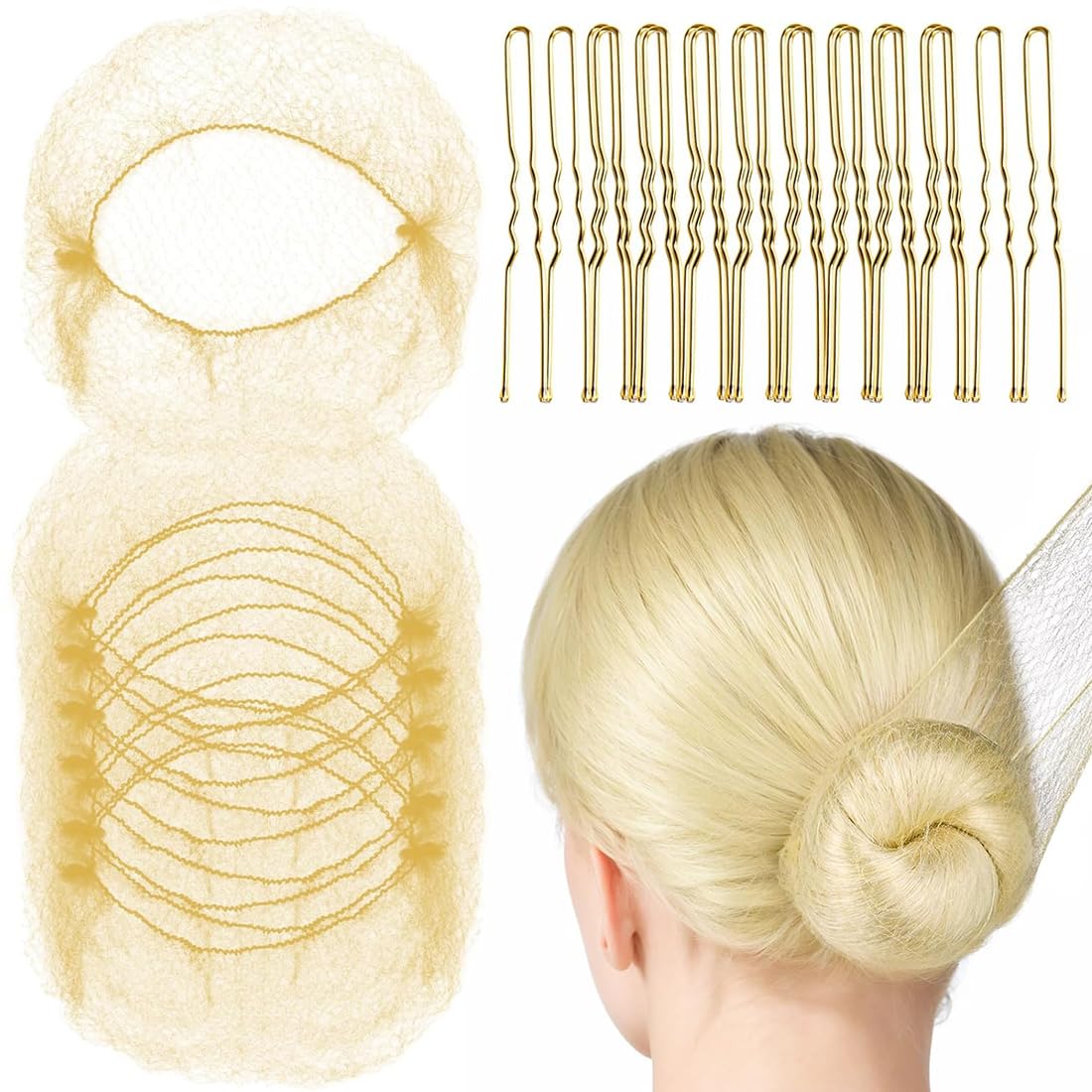 Redecillas Invisibles 20 Piezas Horquillas Pelo Mallas Elástica Bollo Pelo Bailarina Ballet Dorado