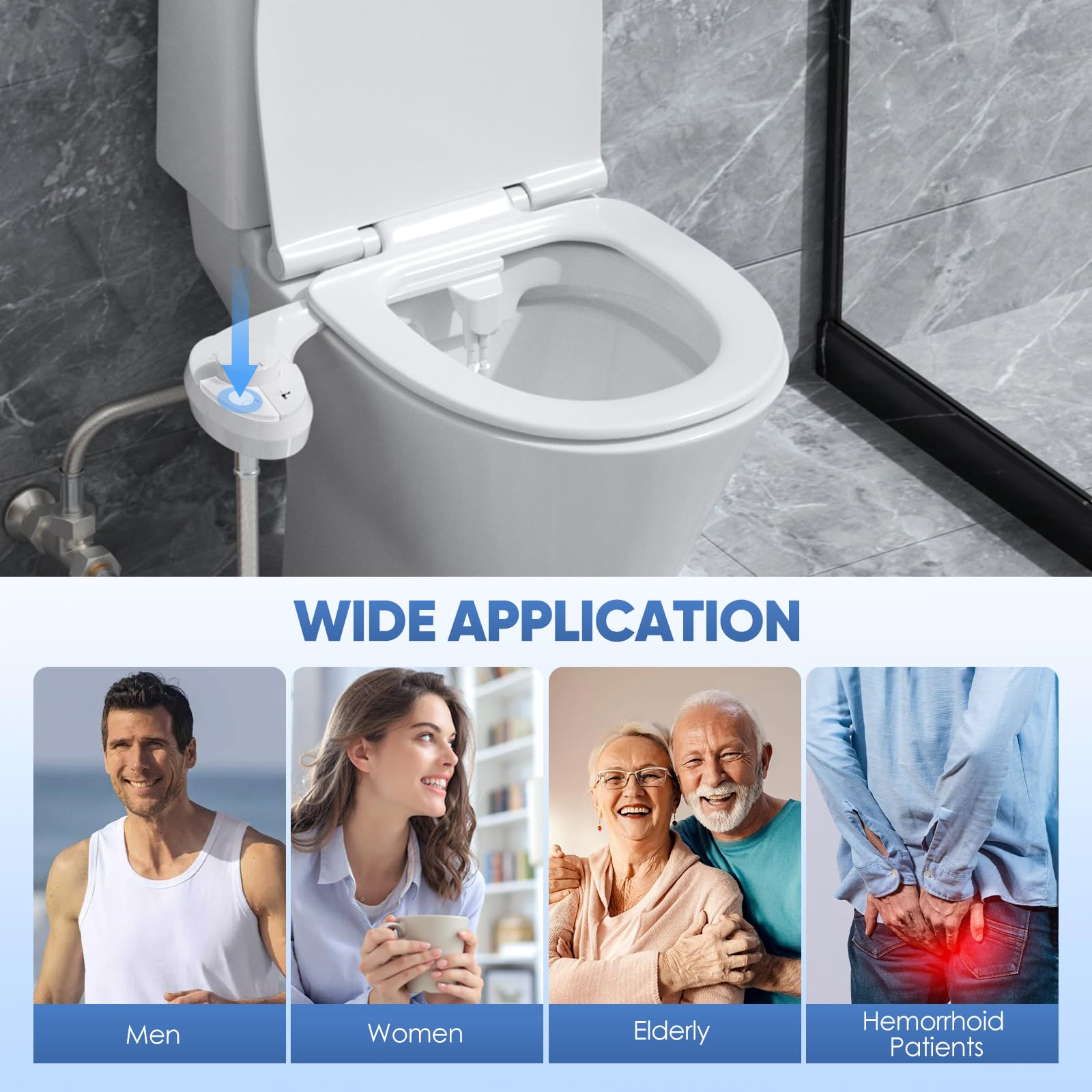 Pulvérisateur Bidet non électrique, Bouton poussoir réglable Toilette Japonaise pour eau froid de toilette bidet Abattant WC Alle De Bain avec Double Buses rétractables autonettoyantes