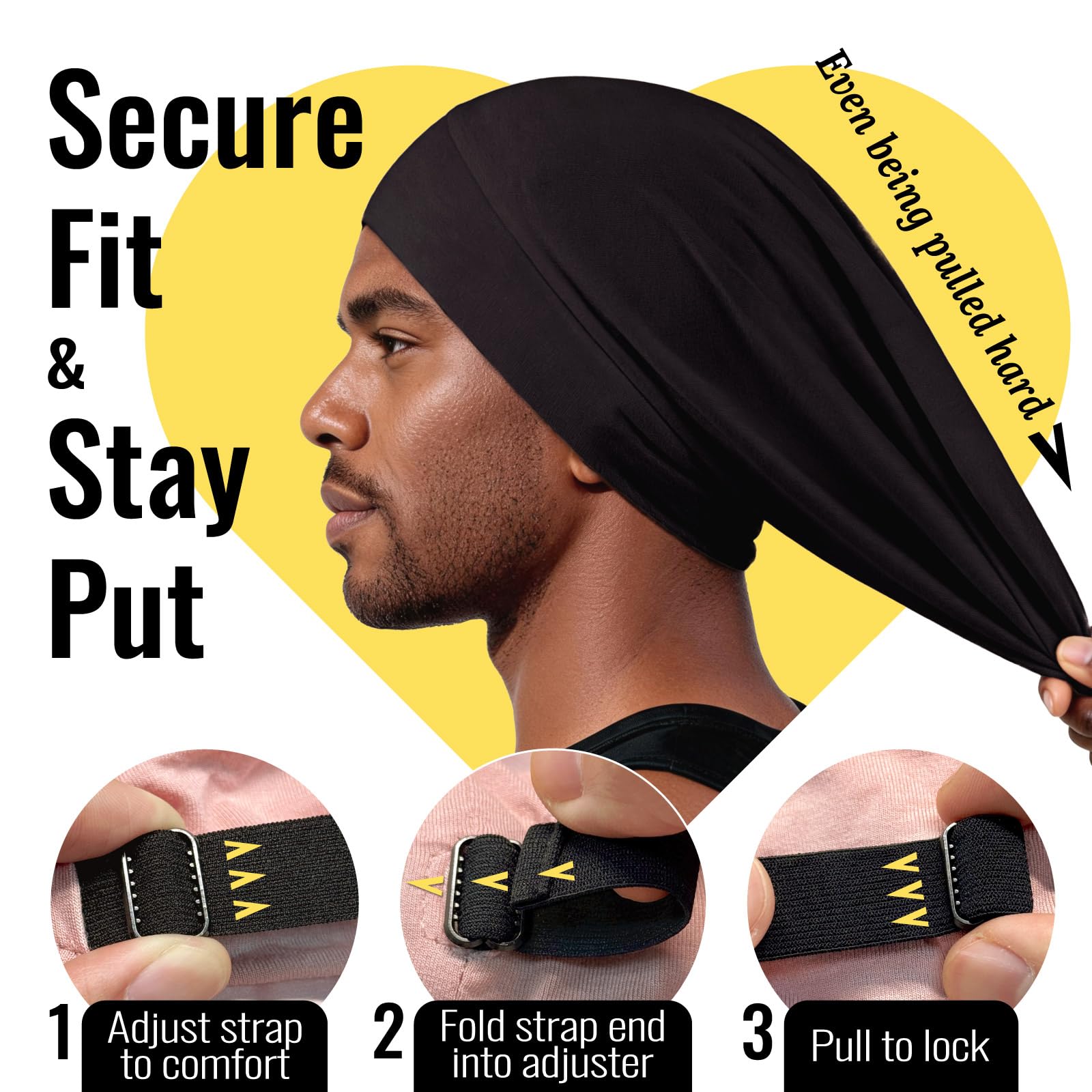 Gorro de dormir con forro de satén para cabello rizado y trenzas, abrigo de pelo para toda la noche con correa ajustable para mujeres y hombres, negro y gris, paquete de 2