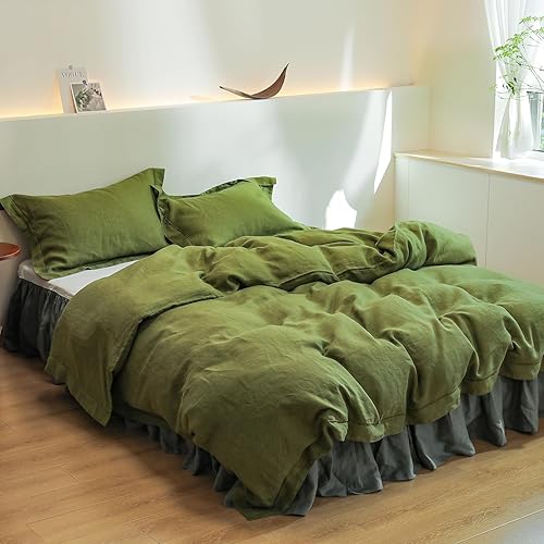 Miniatura 5 de Simple&Opulence Juego de funda de edredón 100% lino con bordado lavado, 3 piezas (1 funda de edredón y 2 fundas de almohada) con cierre de botón,