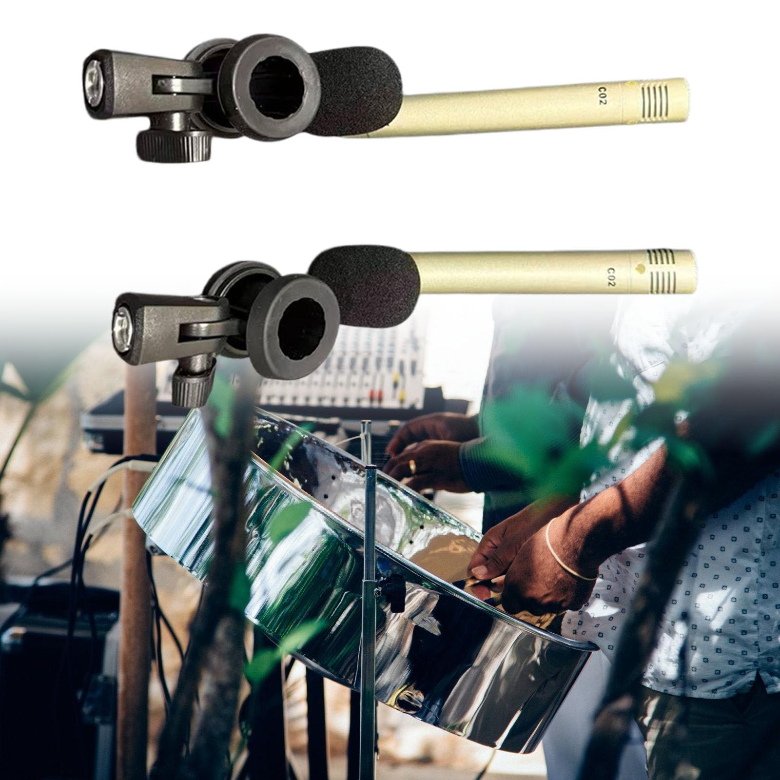 Percussion Tonabnehmer Mikrofon Set, 2 Metall Schlagzeugmikrofone 6, 10 Zoll für, Bühnenaudio, Lehrdemo, Probenarbeit und Live Einsatz Percussion Mikrofon Set, Instrumenten Tonabnehmer, Live