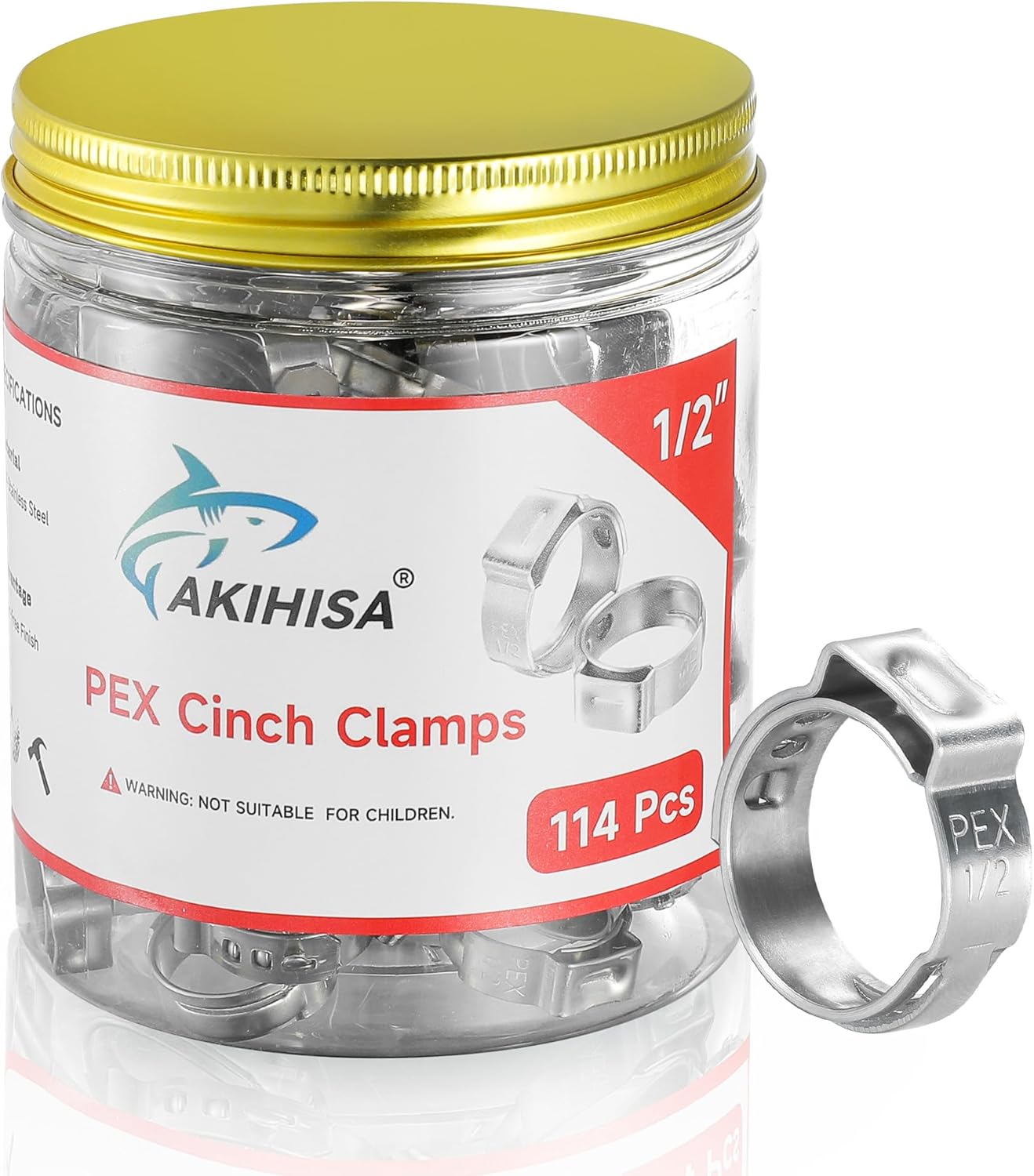 AKIHISA 54Pcs 3/4 Inch PEX Crimp Rings, 304 Stainless Steel PEX Clamps PEX Fittings for Pex Tubing Pipes