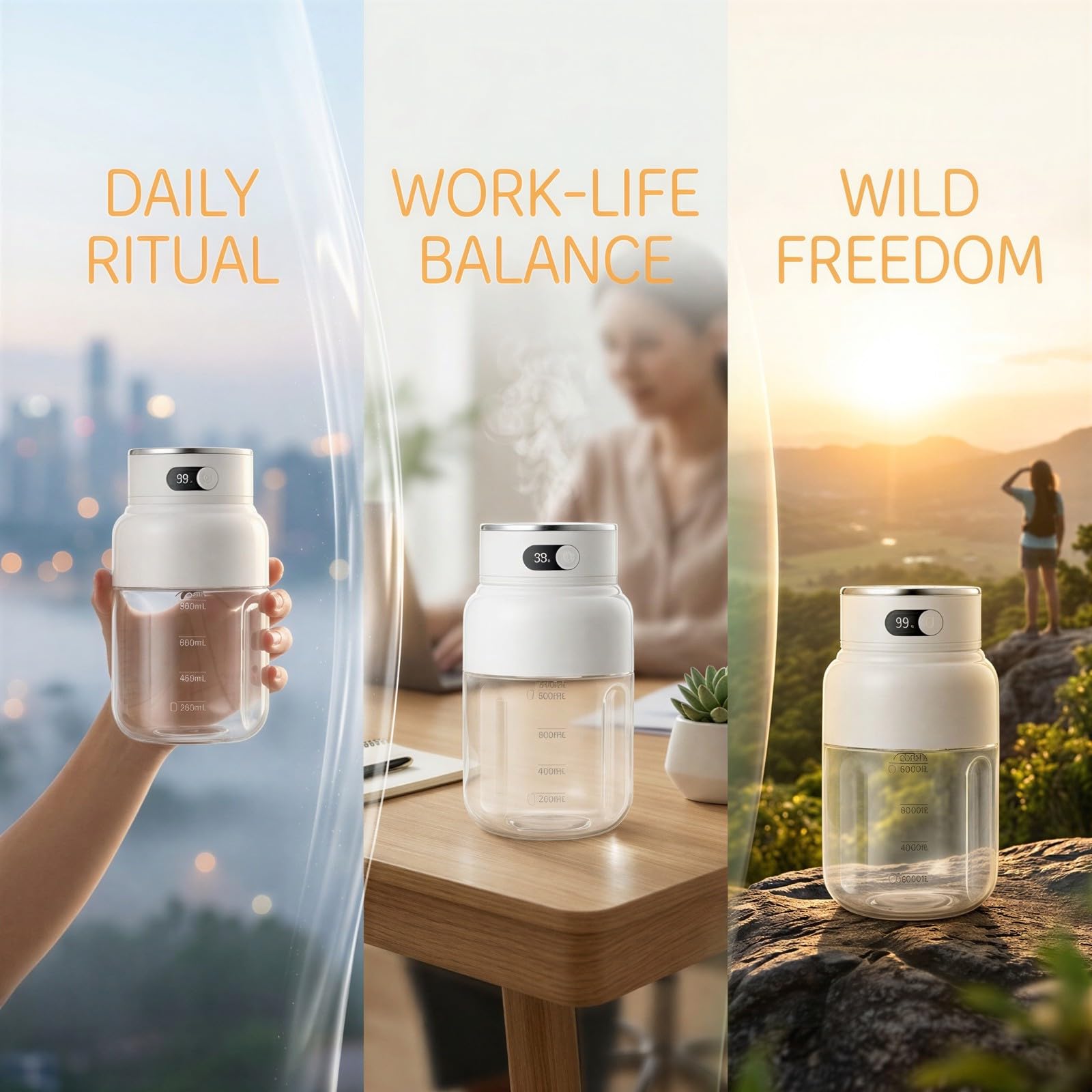 Batidora portátil de 27 onzas, licuadora personal de 80 W con pantalla LED, procesador de alimentos de viaje de acero de 50 paletas, doble tapa, batería de 2600 mAh, para deportes, camping y hogar