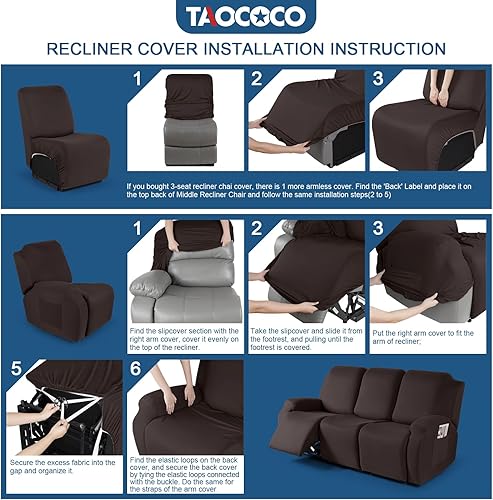 Miniatura 6 de TAOCOCO Funda para sofá reclinable, 3 piezas de tela de poliéster elástica para sofá reclinable de 3 asientos, protector de muebles suave y lavable