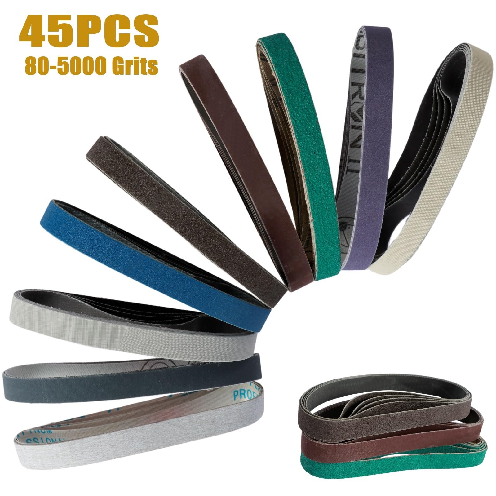 Banda De Lija Correas de lijado grano 80-5000, kit repuesto 45 piezas | Correa abrasiva de pulido for carpintería for herramienta de cuchillo