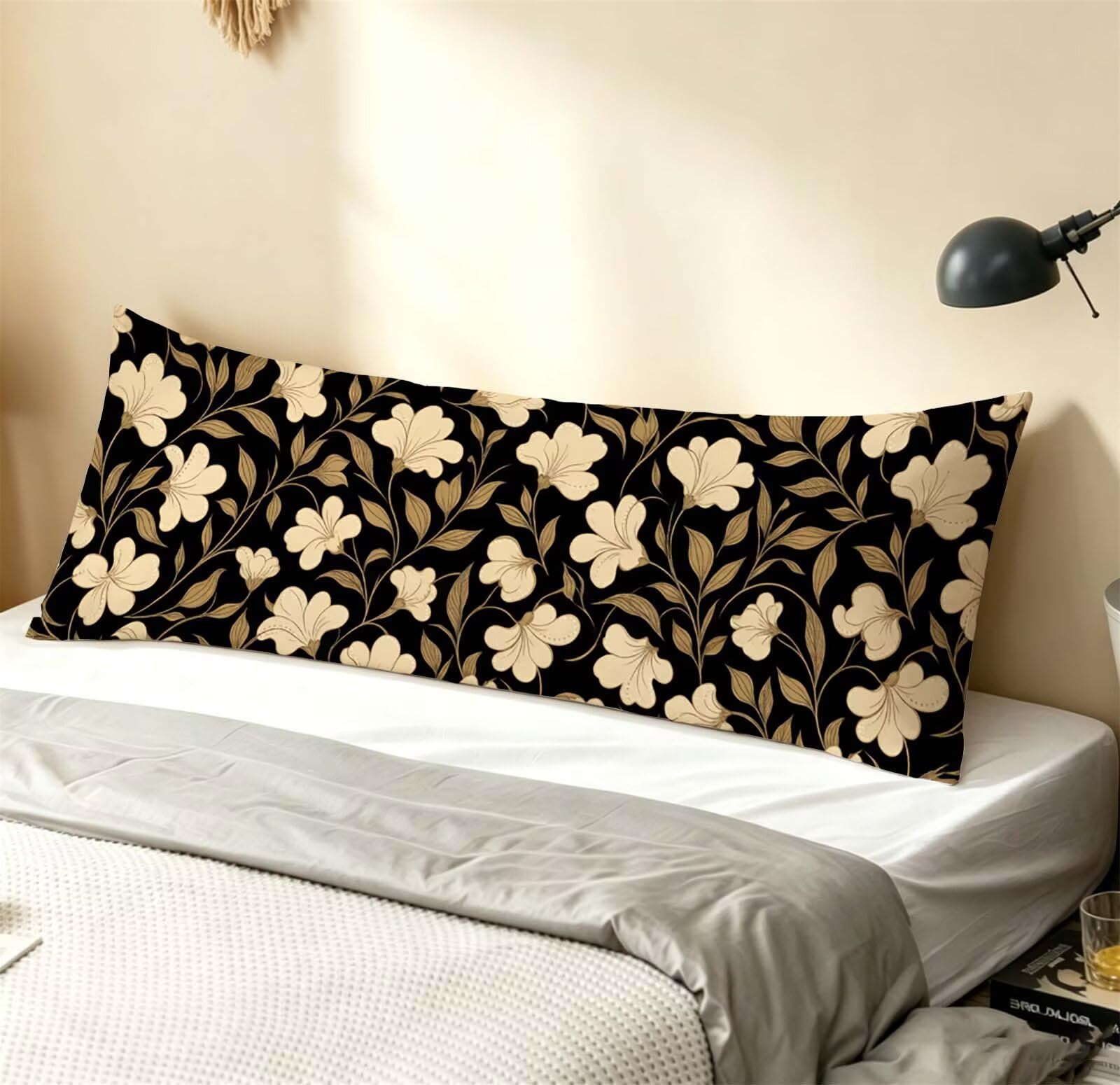 Nero-16 Federe Cuscino Letto 50 x 150 cm, Grande Cuscini per Divano Lino, | Doppia Faccia Stampa, Fiore Fodera per Cuscino Decorativa, con Cerniera, Cuscino per Dormire Sul Fianco j-200