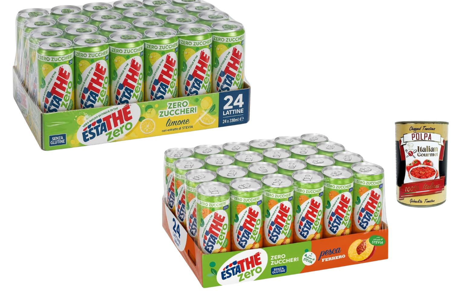 Italian Gourmet Bundle Zuckerfreier Eistee Mix 48x 330ml + Italian Gourmet Polpa Gratis – Zitronen- & Pfirsich-Eistee mit Tee-Aufguss, Stevia & glutenfreiem Zero-Zucker-Getränk 15,84L