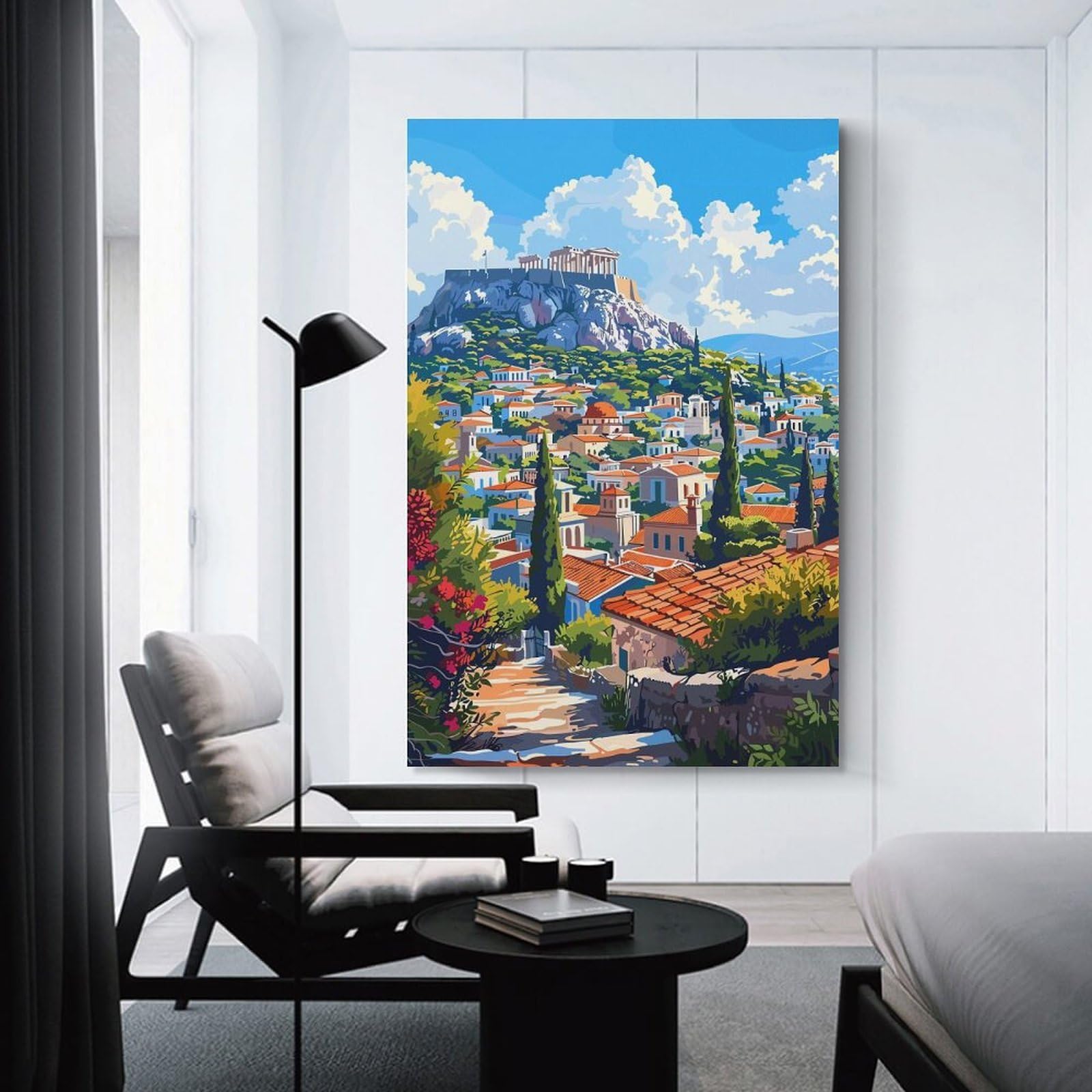 Junmoney Acropolis View Wall Art Print, 16x24inch(40x60cm), for Study, Office Or Focused Interiors, Home Office Artwork with Decorative Appeal