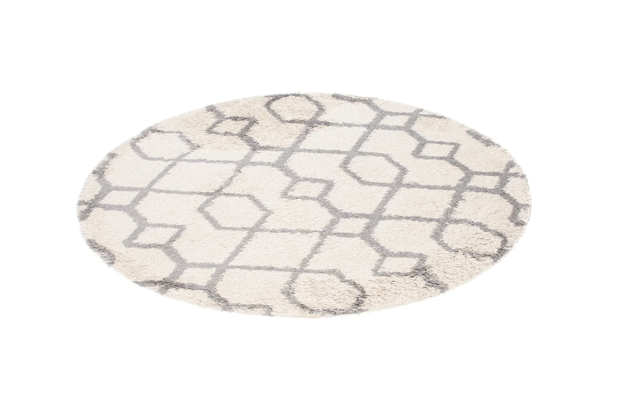 TAPISO Boho Rond Tapis Shaggy Poil Long Design Moderne Crème Gris Motif Géométrique Lignes Tapis Salon Chambre Ado Enfant Oeko-TEX Résistant Moelleux 200 x 200 cm