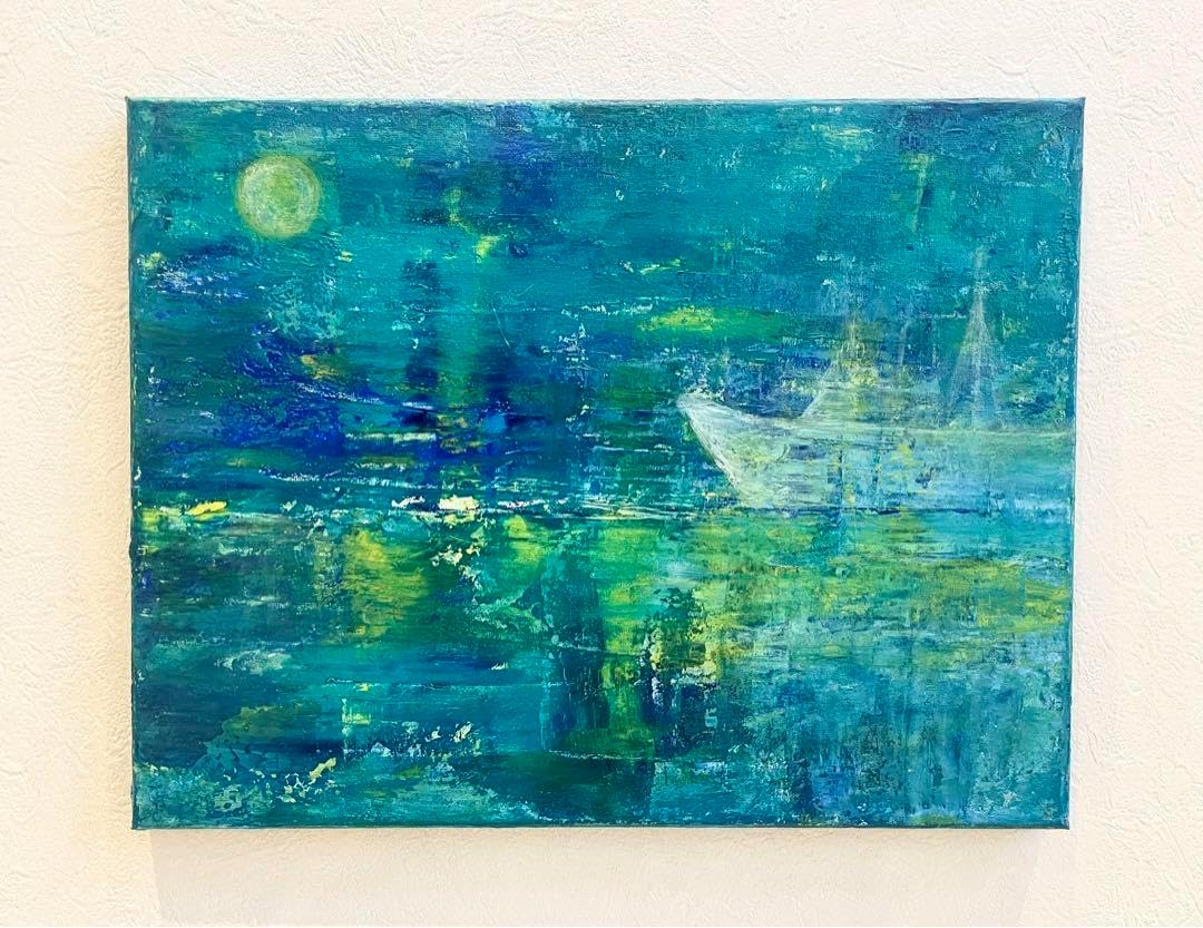 265 抽象画 アクリル画 原画 キャンバスボード F6 満月と哀愁の漁船 265 抽象画 アクリル画 原画 キャンバスボード F6 満月と哀愁の漁船265