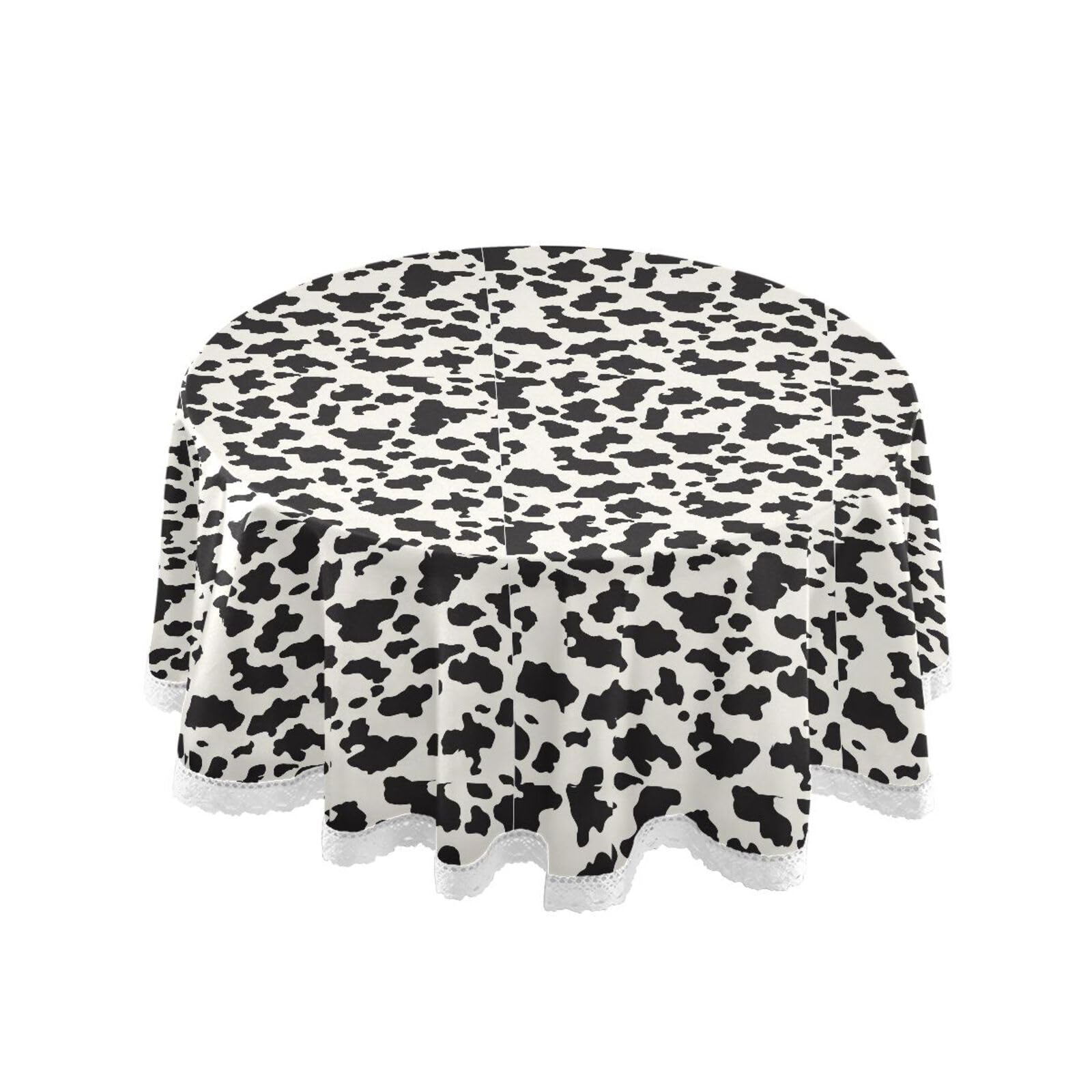 Nappe de cuisine ronde antitache motif vache beige et noir pour restaurant
