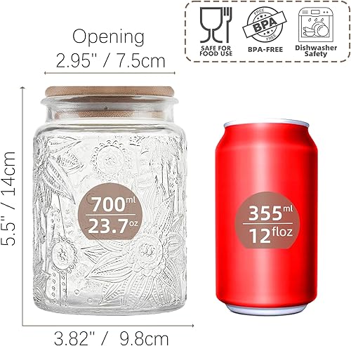 Miniatura 2 de Custde Tarro de almacenamiento de vidrio hermético de 23.7 onzas líquidas con tapa de bambú, tarro de vidrio vintage para encimera de cocina, ideal