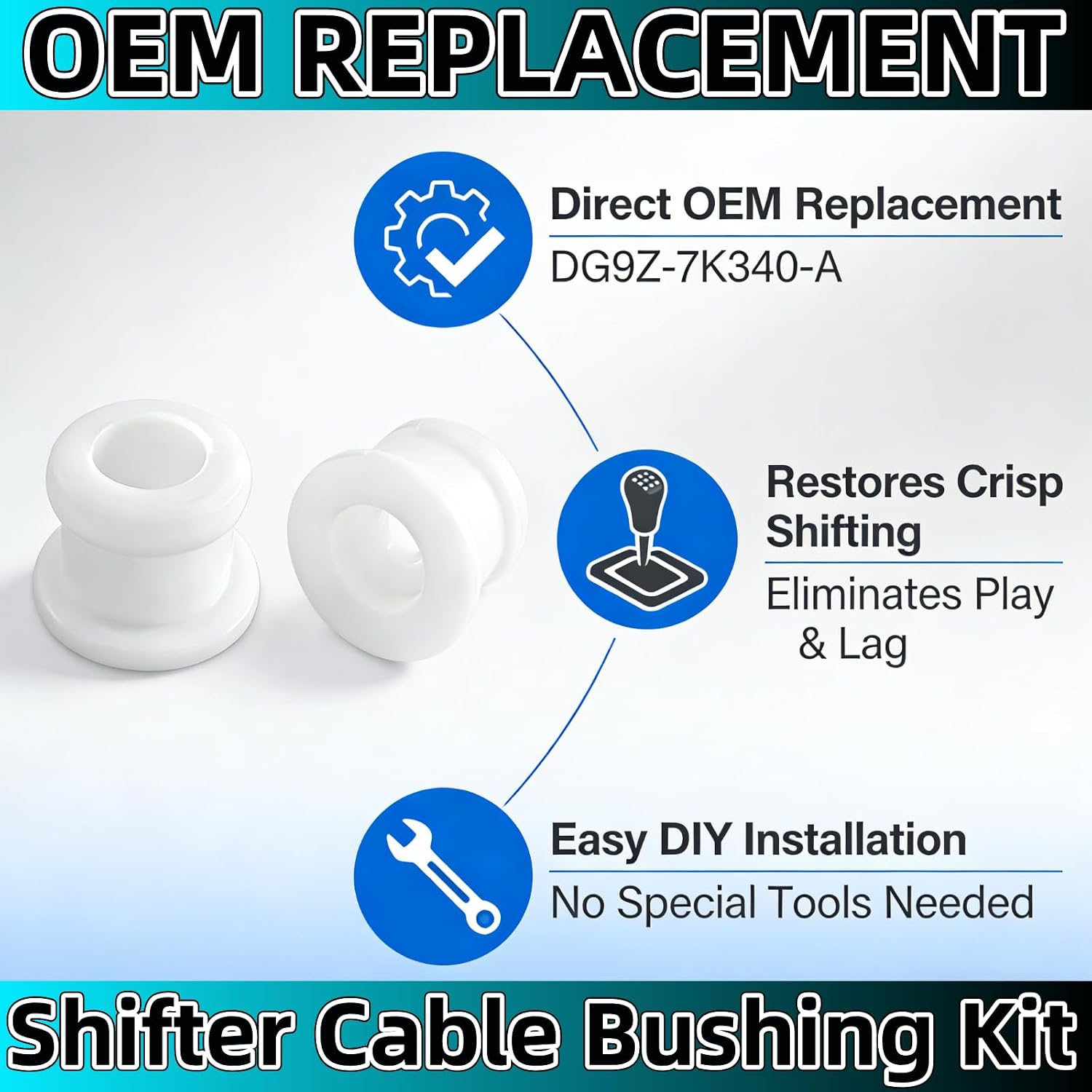 2PCS Transmission Shift Cable Bushing Repair Kit,Compatible with Ford Focus MK,Edge, Escape,Explorer and Fusion;Replaces OEM Part Numbers DG9Z-7K340-A and KV6Z-7K340-A
