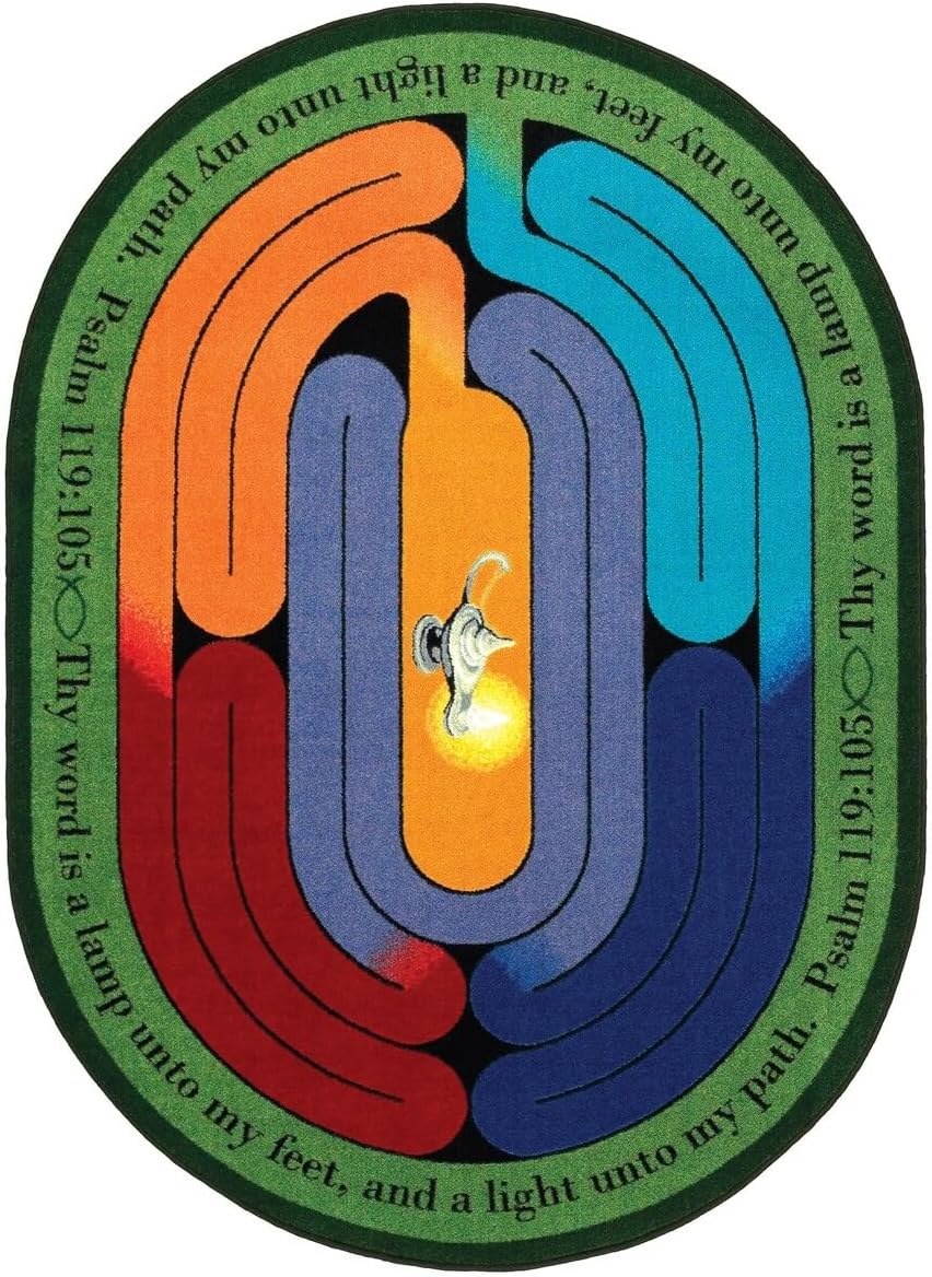Joy Carpets Kid Essentials Inspirational Pathway of Light Area Rug, Multicolored, 7'8" x 10'9" Oval